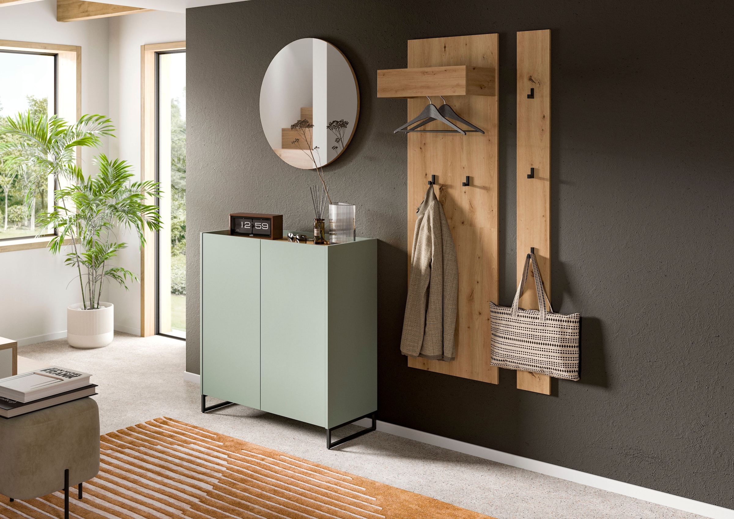 Home affaire Schuhschrank »EVRID, Breite 90cm, 2 Türen, 5 Einlegeböden, inkl. Metall-Kufenfüsse« individuell mit anderen Artikel der Serie EVRID erweiterbar, 1 Stk. tlg. Schuhkommode, Kommode, Sideboard, Garderobenschrank, Flurkommode