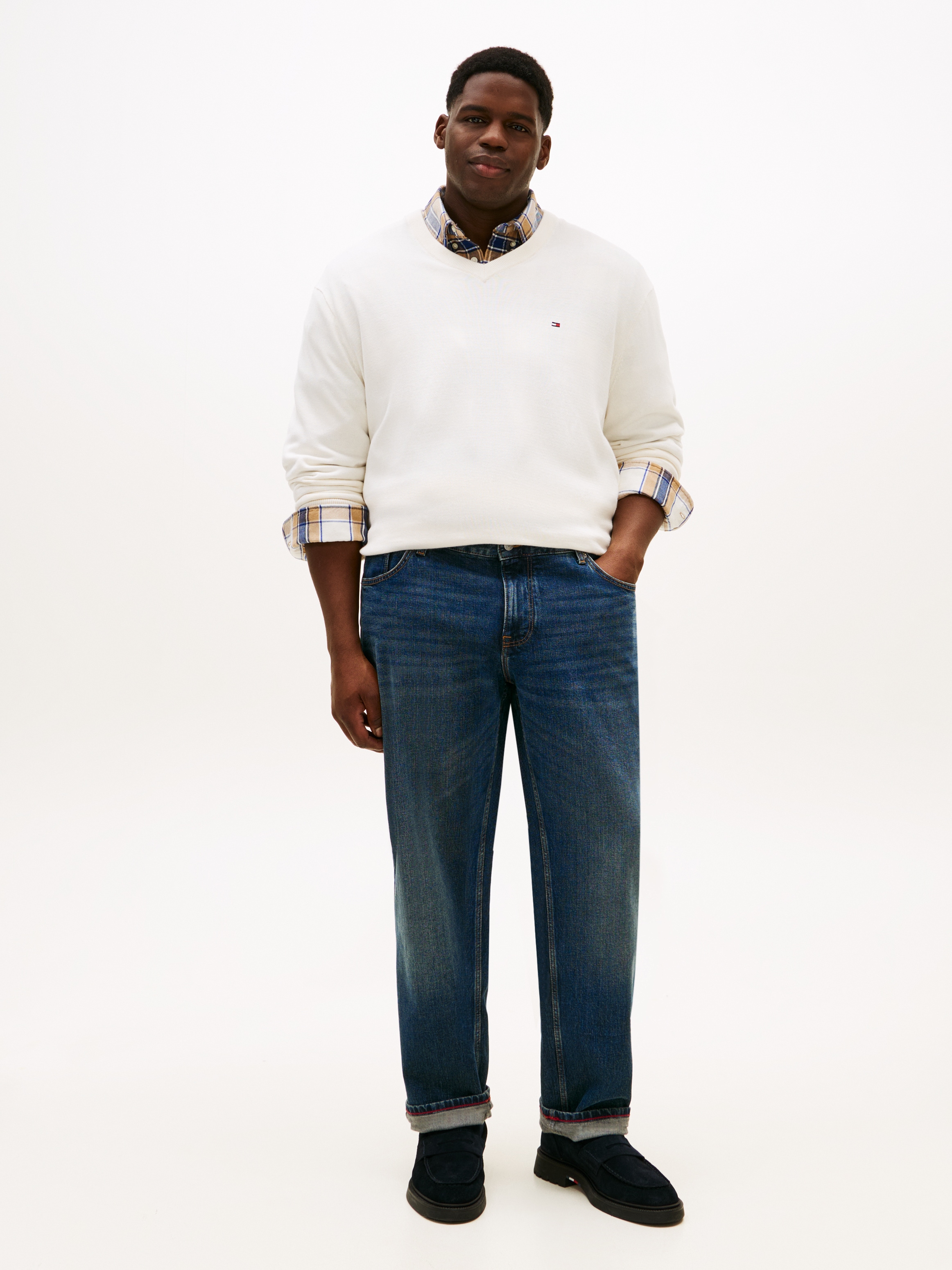 Tommy Hilfiger Big & Tall V-Ausschnitt-Pullover »BT-ESSENTIAL COTTON« Rippbündchen am Ärmel, Saum und Ausschnitt,  Grosse Grössen, normale Passform