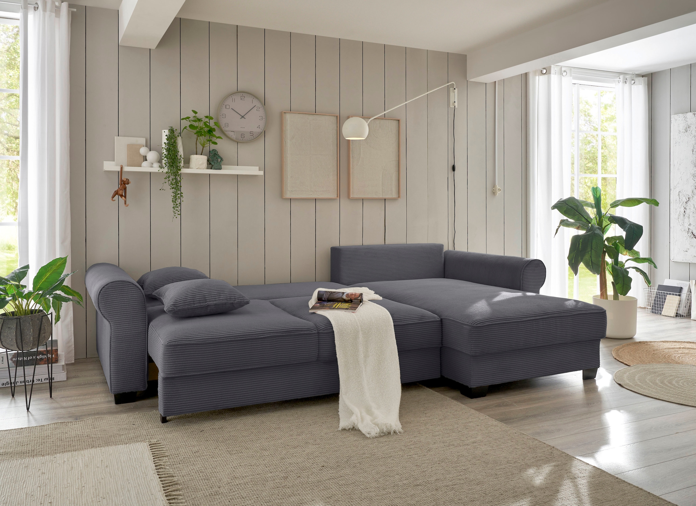 ED EXCITING DESIGN Ecksofa »Angelina L-Form« mit Bettfunktion, Bettkasten & 5 Zierkissen
