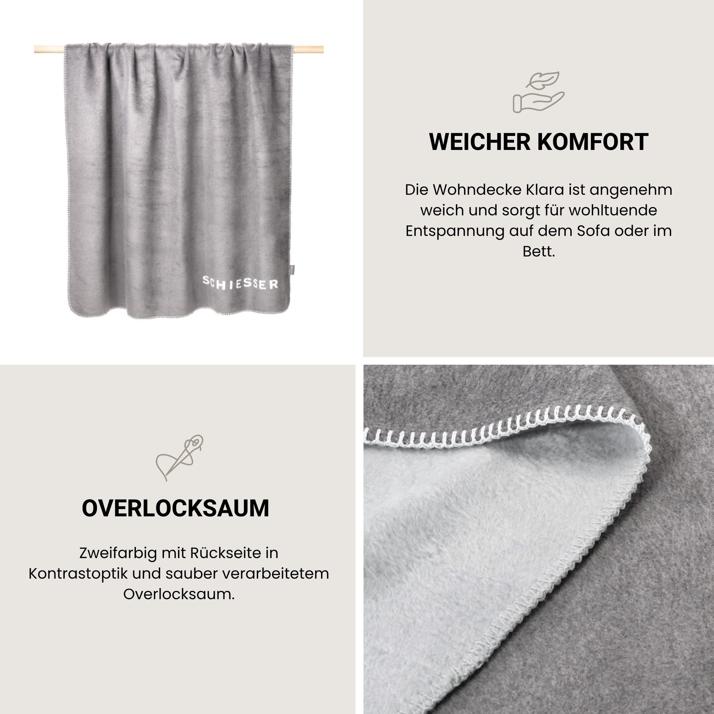 Schiesser Couverture d'intérieur »Kuscheldecke Klara in Wendeoptik - Baumwoll-Mix - warm und flauschig« OEKO-TEX® MADE IN GREEN