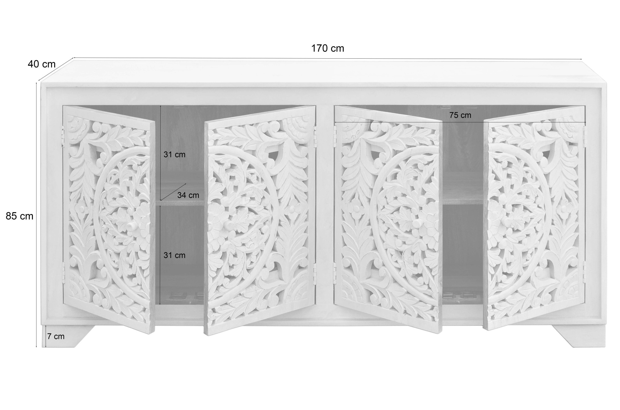 GOODproduct Sideboard »Kenmare« Kommode aus Mangoholz, dekorative Schnitzereien, Breite  170 cm