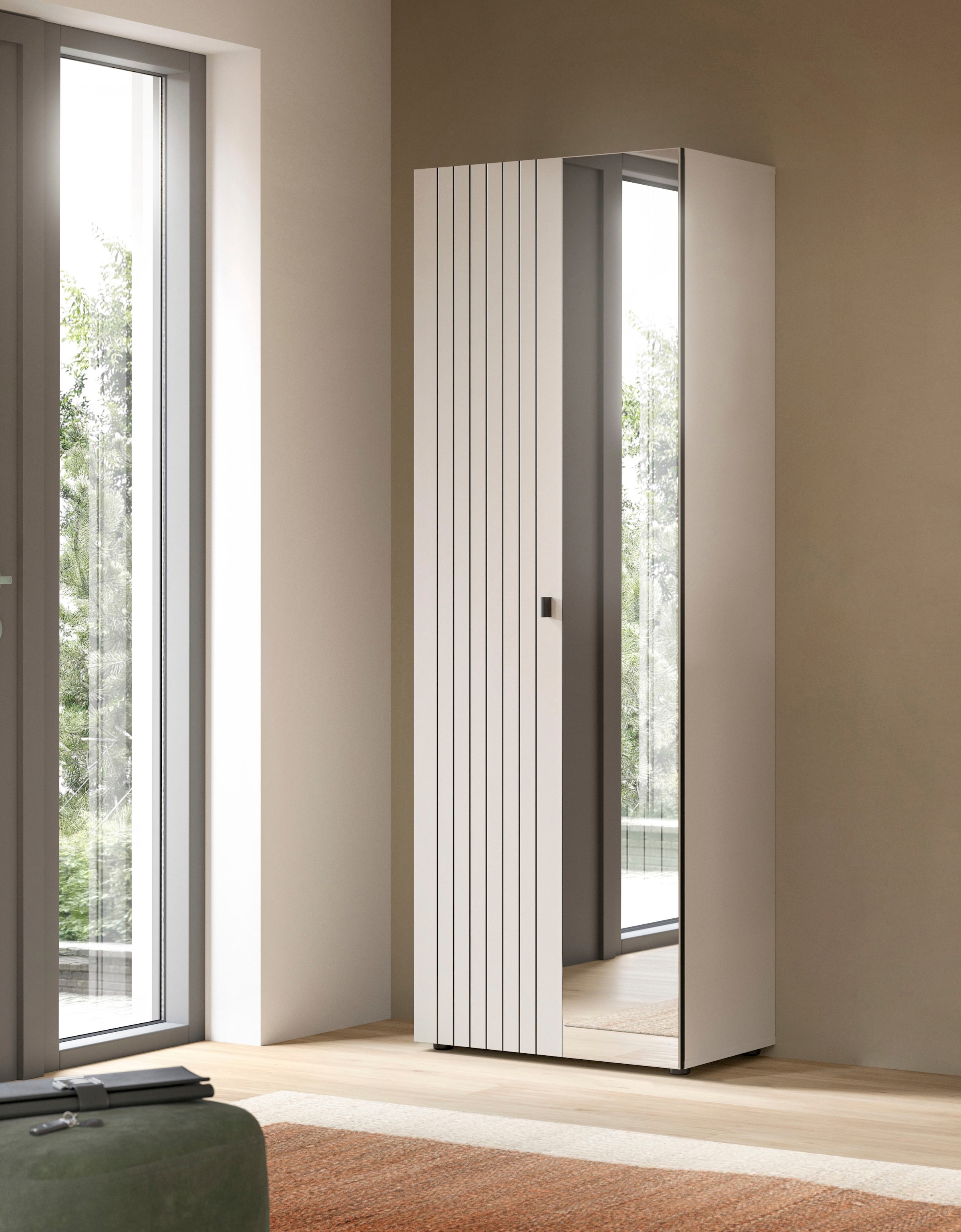Home affaire Armoire vestiaire »TATIO, Höhe 192 cm, Rillenoptik, Spiegeltür« 1 cuis tlg. Garderobenschrank, Flurschrank, Dielenschrank