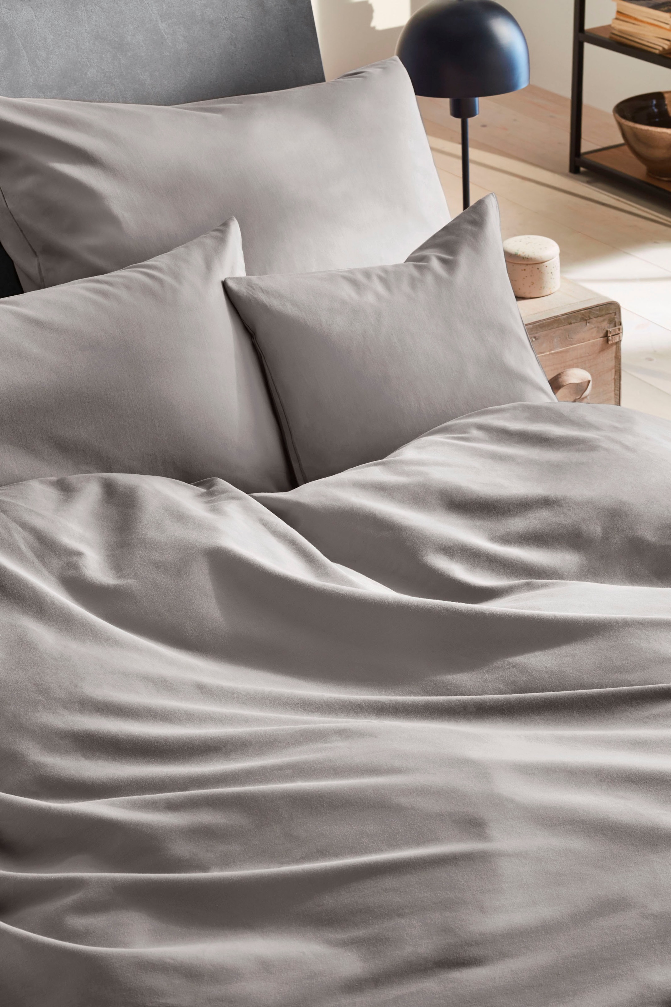Primera Linge de lit »Uni Luxus-Satin in Gr. 135x200, 155x220 oder 200x200 cm« 2 cuis linge de lit en coton, linge uni avec fermeture éclair