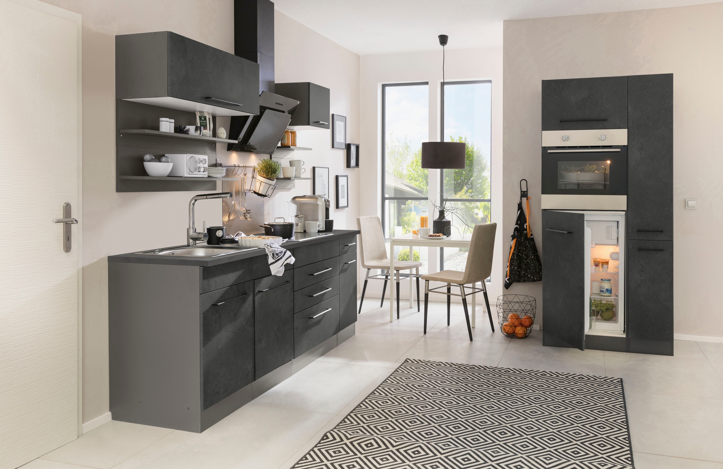 KOCHSTATION Kitchenette »KS-Tulsa« sans appareils électriques, largeur 320 cm, poignées métalliques noires, façades MDF