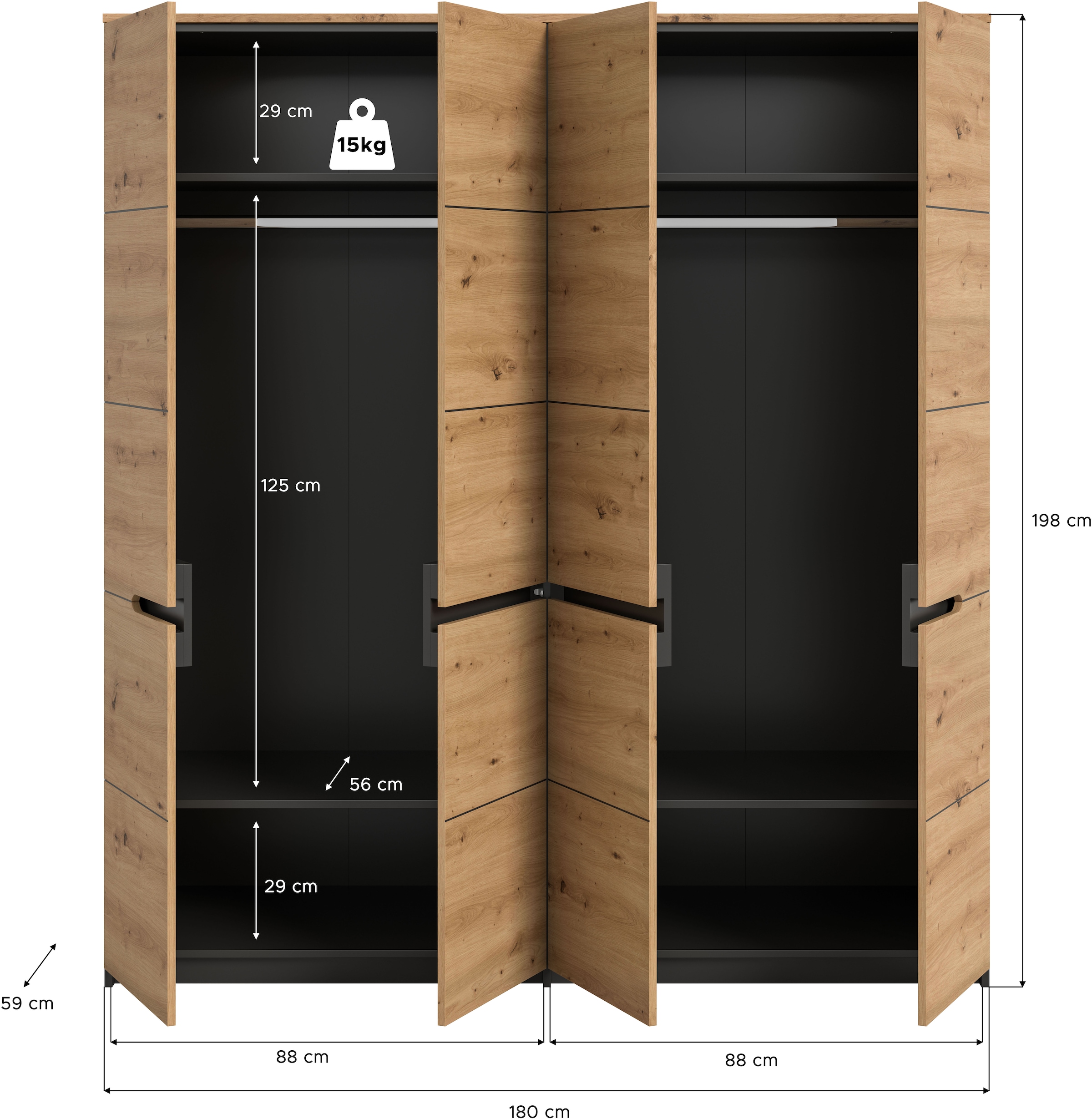 Home affaire Armoires à vêtements »REHAT, Breite 180 cm, 4 Türen, 2 Kleiderstangen, 4 Ablageböden« TOPSELLER!, viel Stauraum, Universalschrank, 2 cuis tlg. Schlafzimmerschrank, Schrank, Garderobenschrank, Garderobe