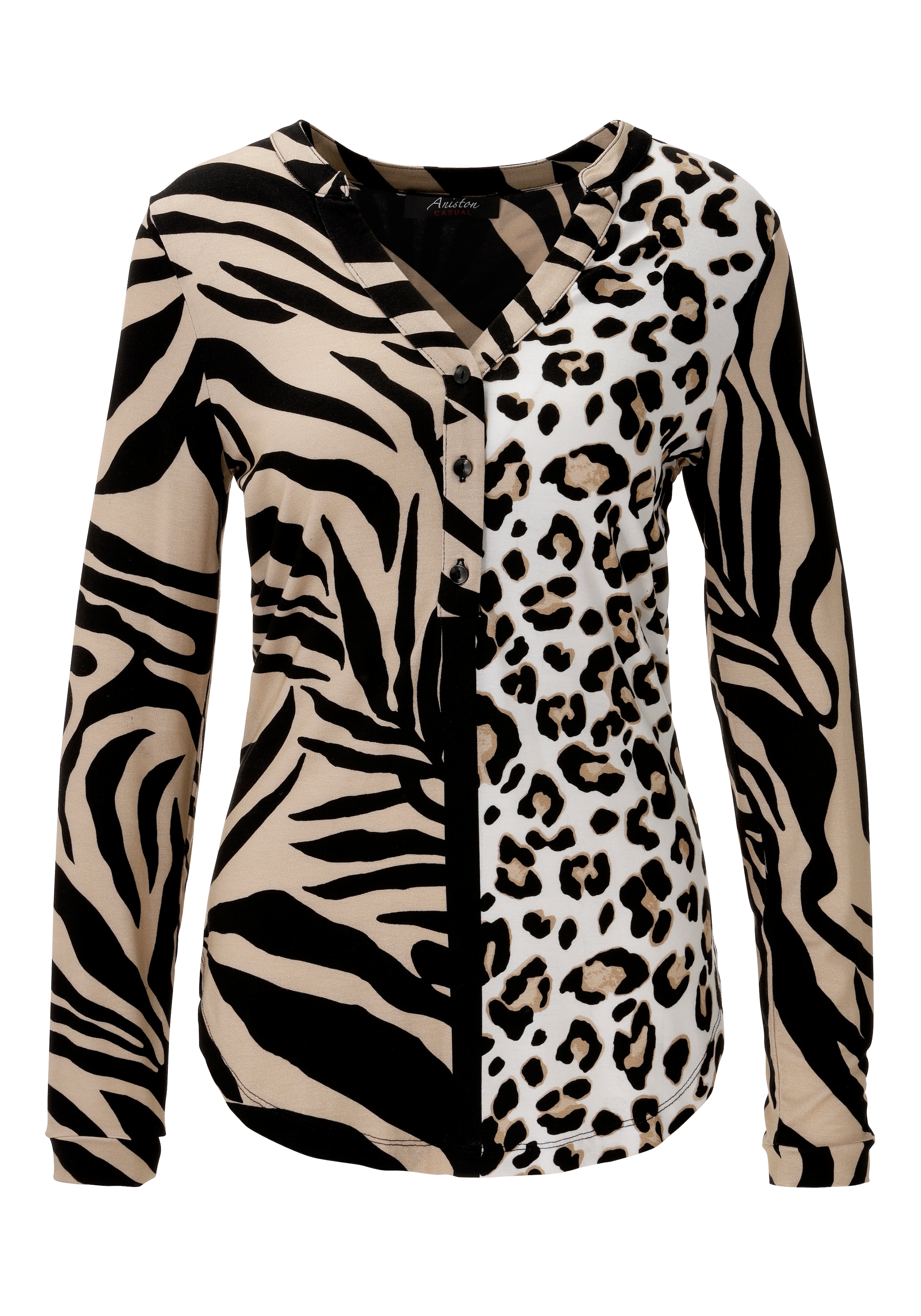 Aniston CASUAL Schlupfbluse im Zebra-Dessin mit Leo-Einsatz - NEUE KOLLEKTION