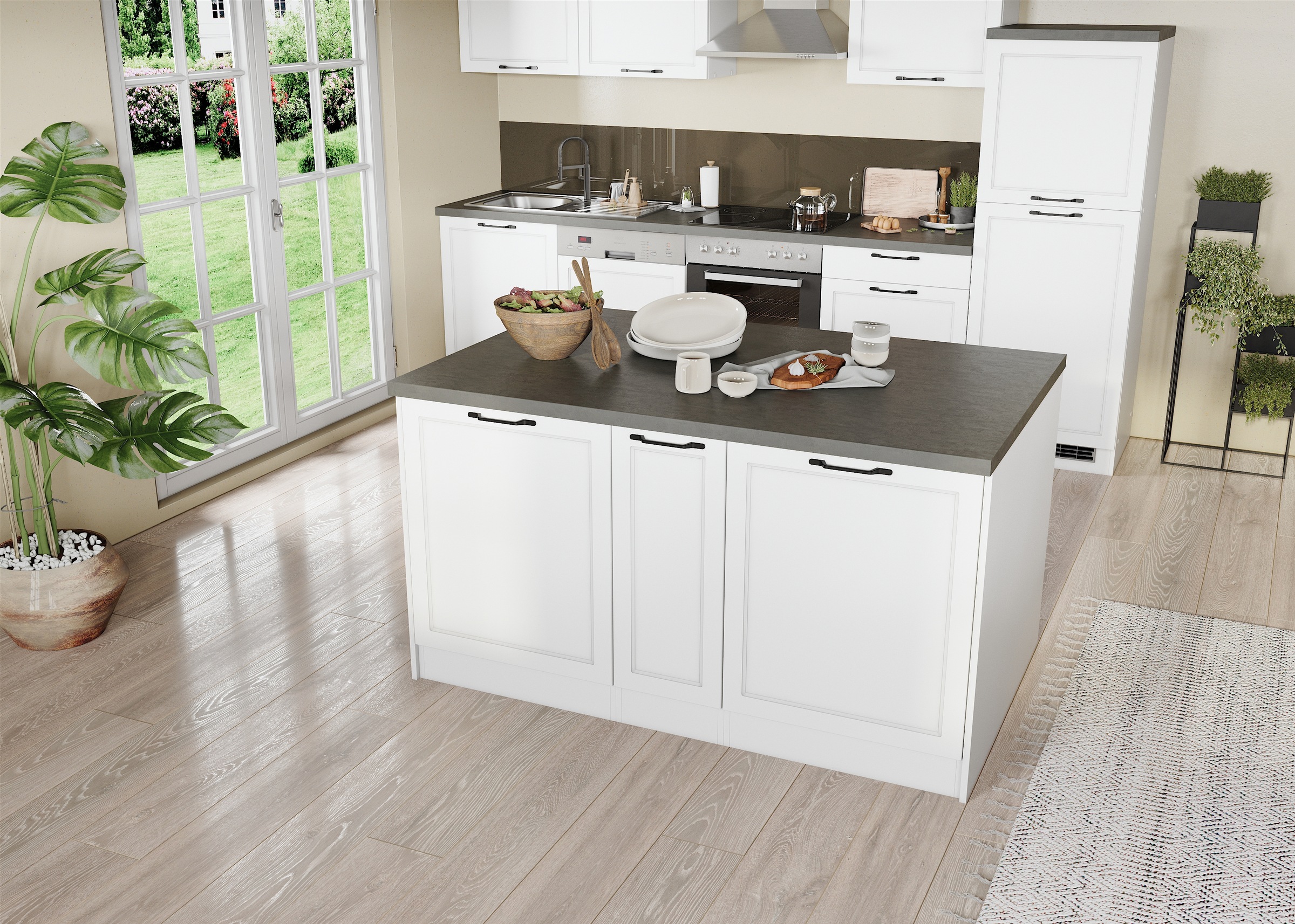 KOCHSTATION Ilot de cuisine »KS-Lani, Breite 153 cm, mit Flaschenregal« façades MDF, plan de travail épaisseur 38mm