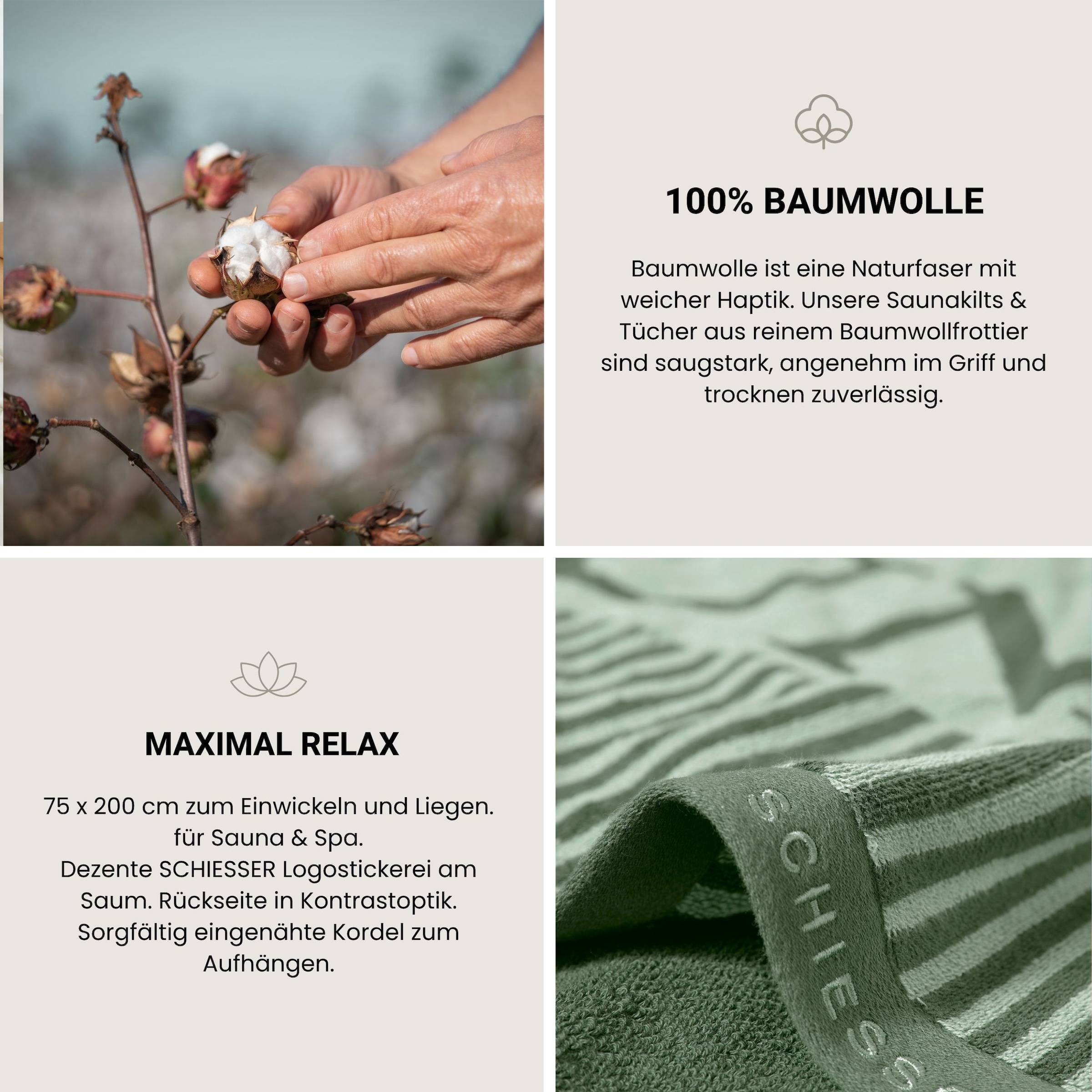 Schiesser Serviette de sauna »Rom aus garngefärbtem, kuschelweichem Baumwollfrottier« Made in Green