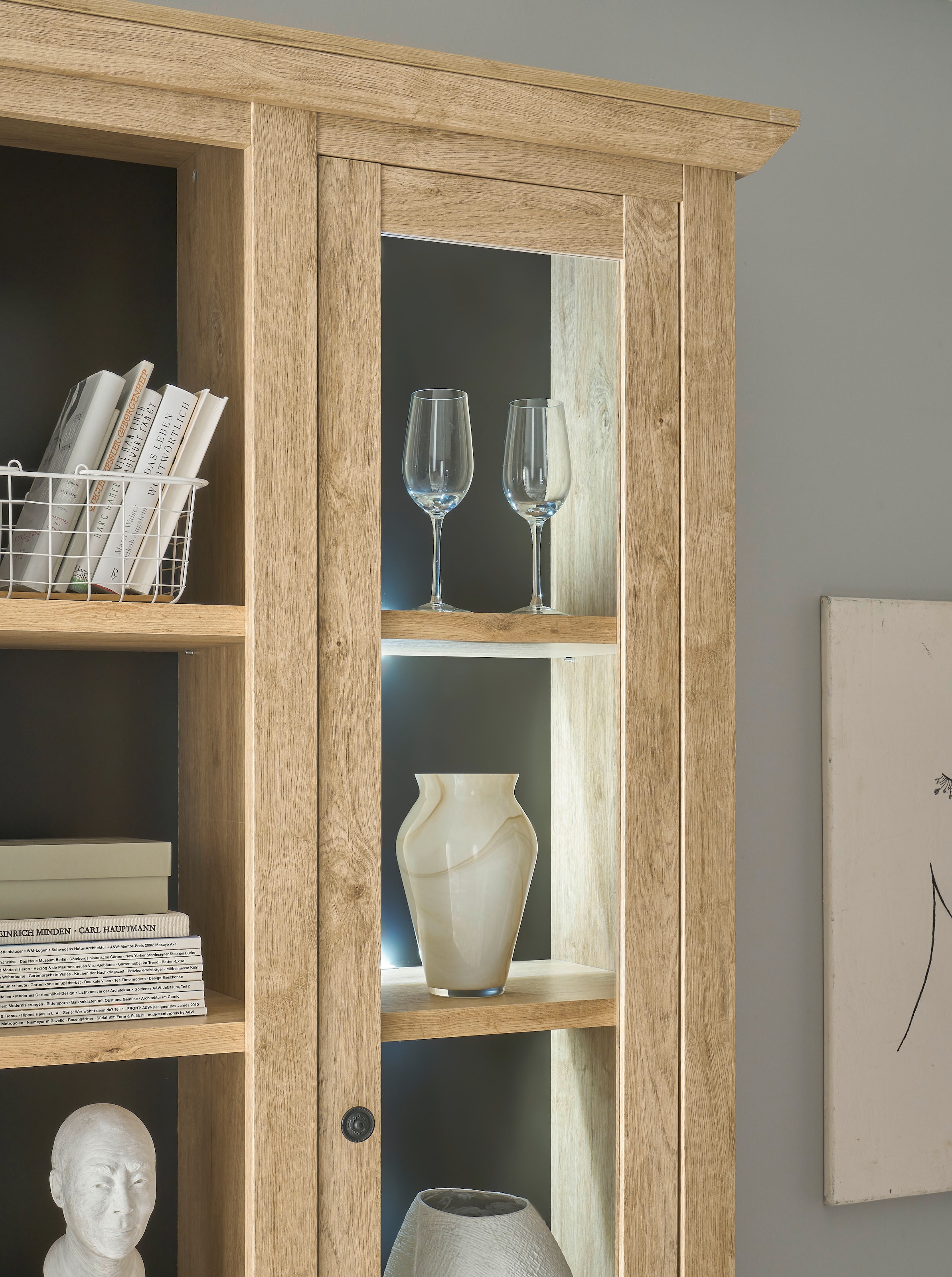 Home affaire Meuble mural »Cornwall, Anbauwand im Landhausstil, Wohnzimmer-Set, Eiche Dekor« Set, 4 cuis tlg.