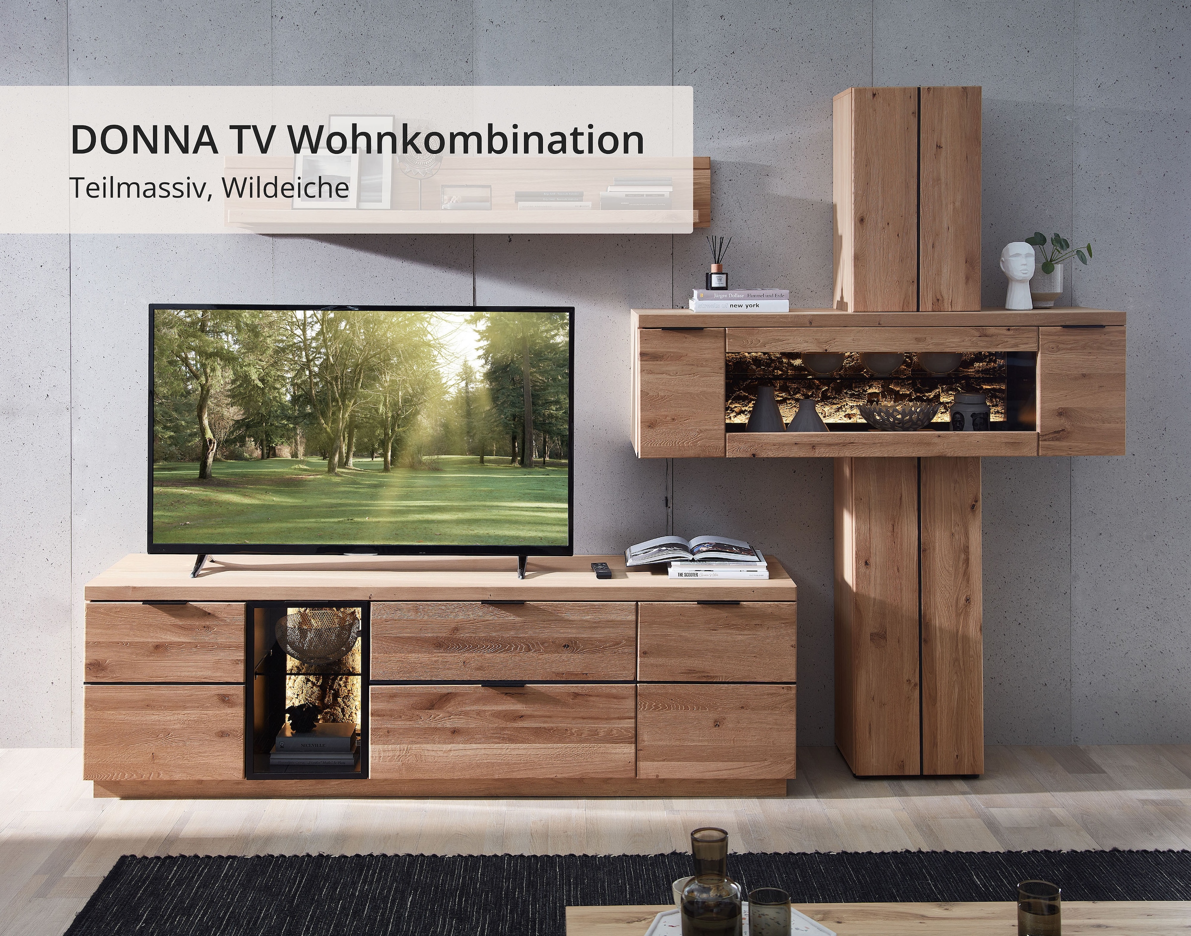 Wohnconcept Meuble mural »Donna Wohnwand, 303x203x50 (BxHxT) Echtkork Absetzung« 3 cuis tlg.