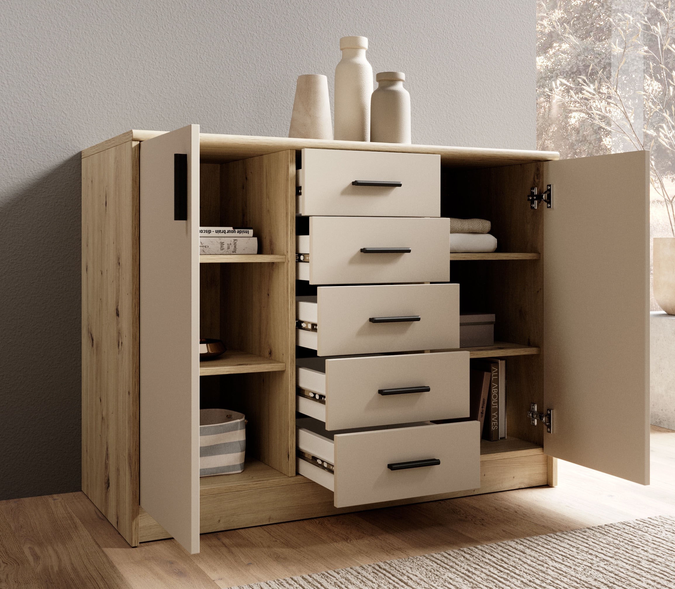 HBZ Sideboard »Nelly Kommode, BxHxT 109x86x50cm« 1 Stk. tlg. Breite 109cm, Einlegeböden verstellbar, foliert