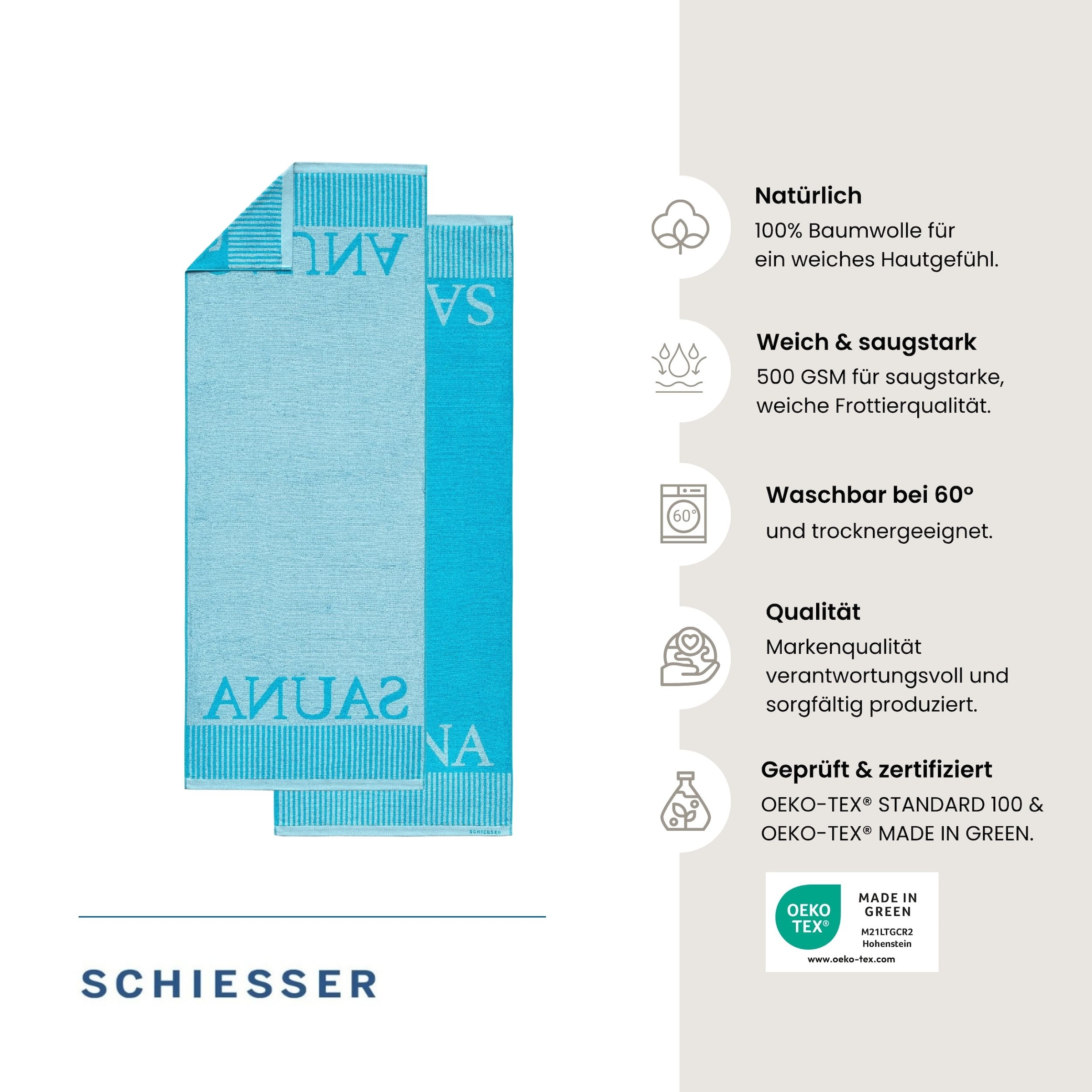 Schiesser Saunatuch »Rom aus garngefärbtem, kuschelweichem Baumwollfrottier« OEKO-TEX® MADE IN GREEN