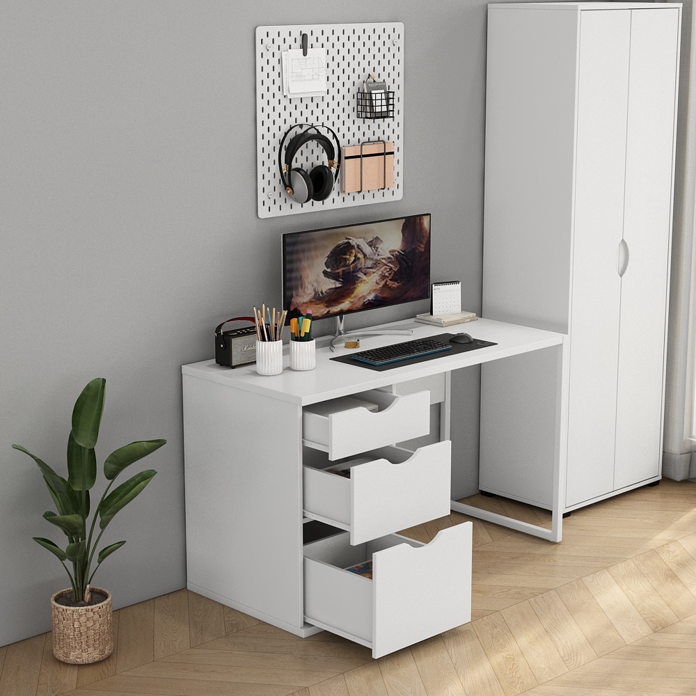 GOODproduct Schreibtisch Set,  mit Schubladen, im modernen skandinavischen Design, Breite 120 cm