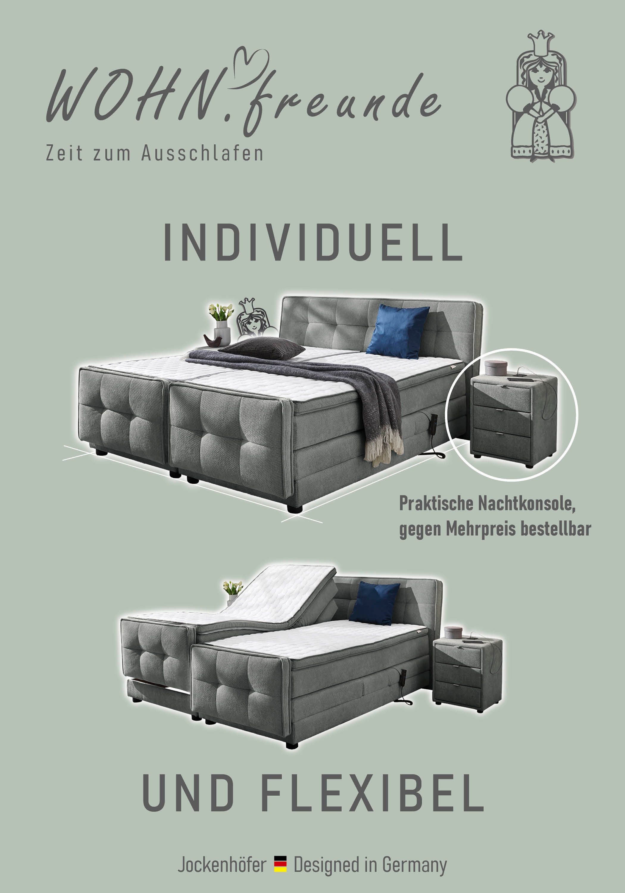 Jockenhöfer Gruppe Lit boxspring »Paloma, Kopf- und Fussteil elektromotorisch verstellbar« KS-Topper, incl. matelas TTFK 7 zones H4
