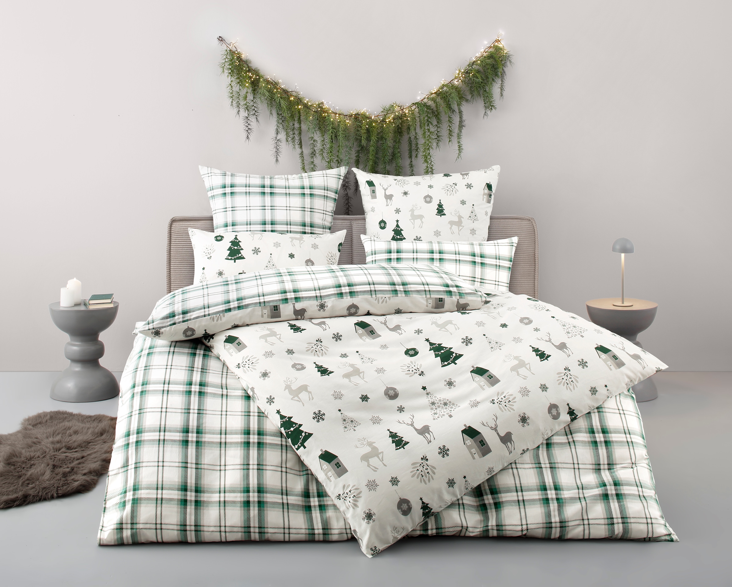 GOODproduct Linge de lit »Mikkel« 2 linge de lit dès taille 135x200 cm, 100% coton, Noël