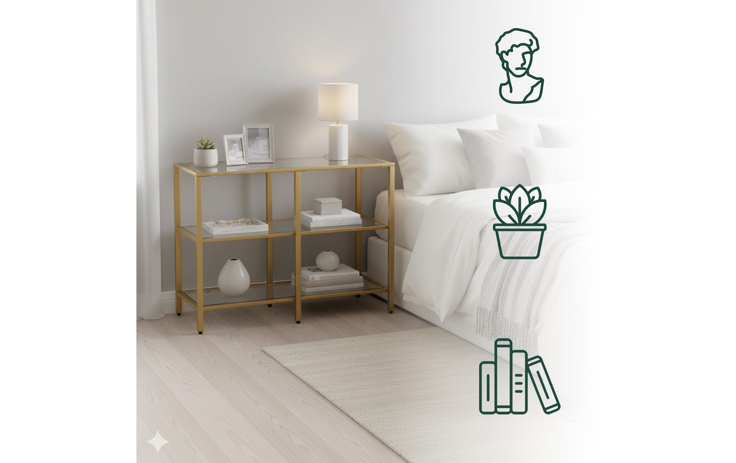 relaxdays Konsolentisch »73 x 100 x 30 cm« Eleganter Ablagetisch mit Glasregalen