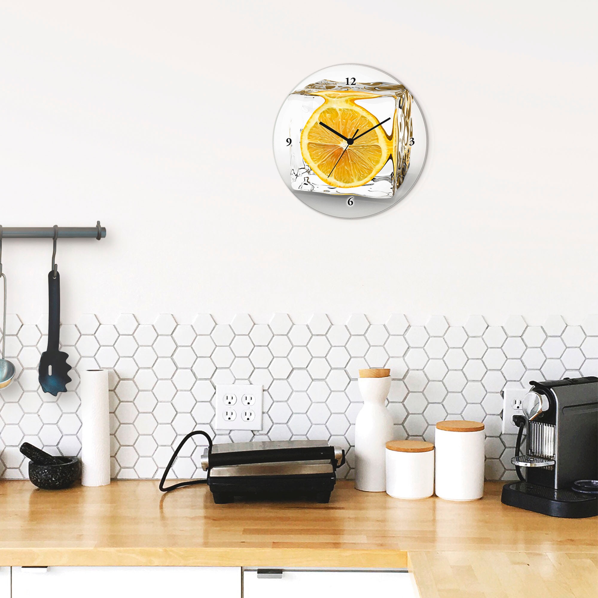 Artland Horloge murale »Zitrone im Eiswürfel« wahlweise mit Quarz- oder Funkuhrwerk, lautlos ohne Tickgeräusche