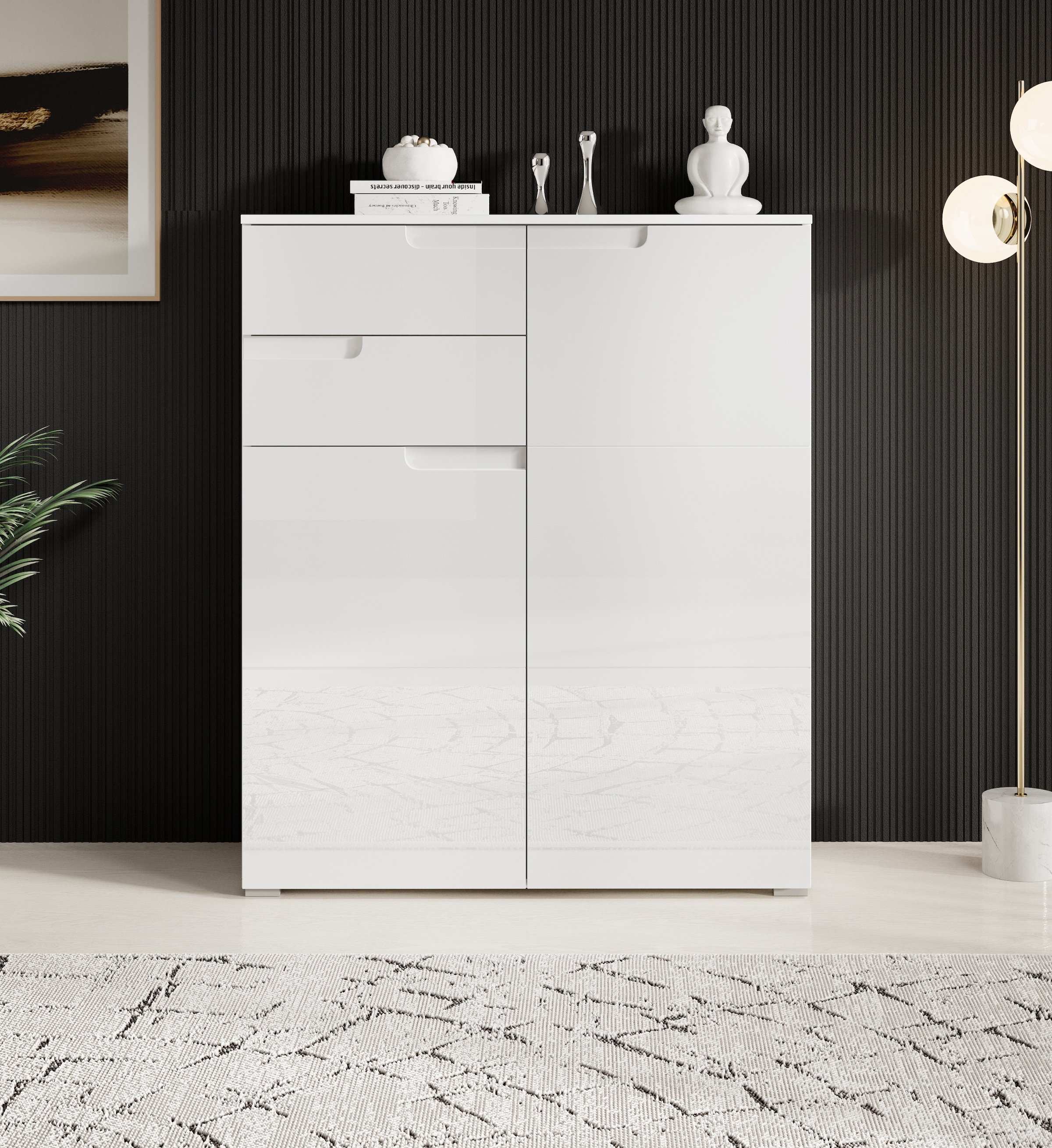 HBZ Kommode »Spice weiss hochglanz, BxHxT 100x119x40 cm« Kommode mit 2 Türen, 2 Schubkästen und 3 Einlegeböden