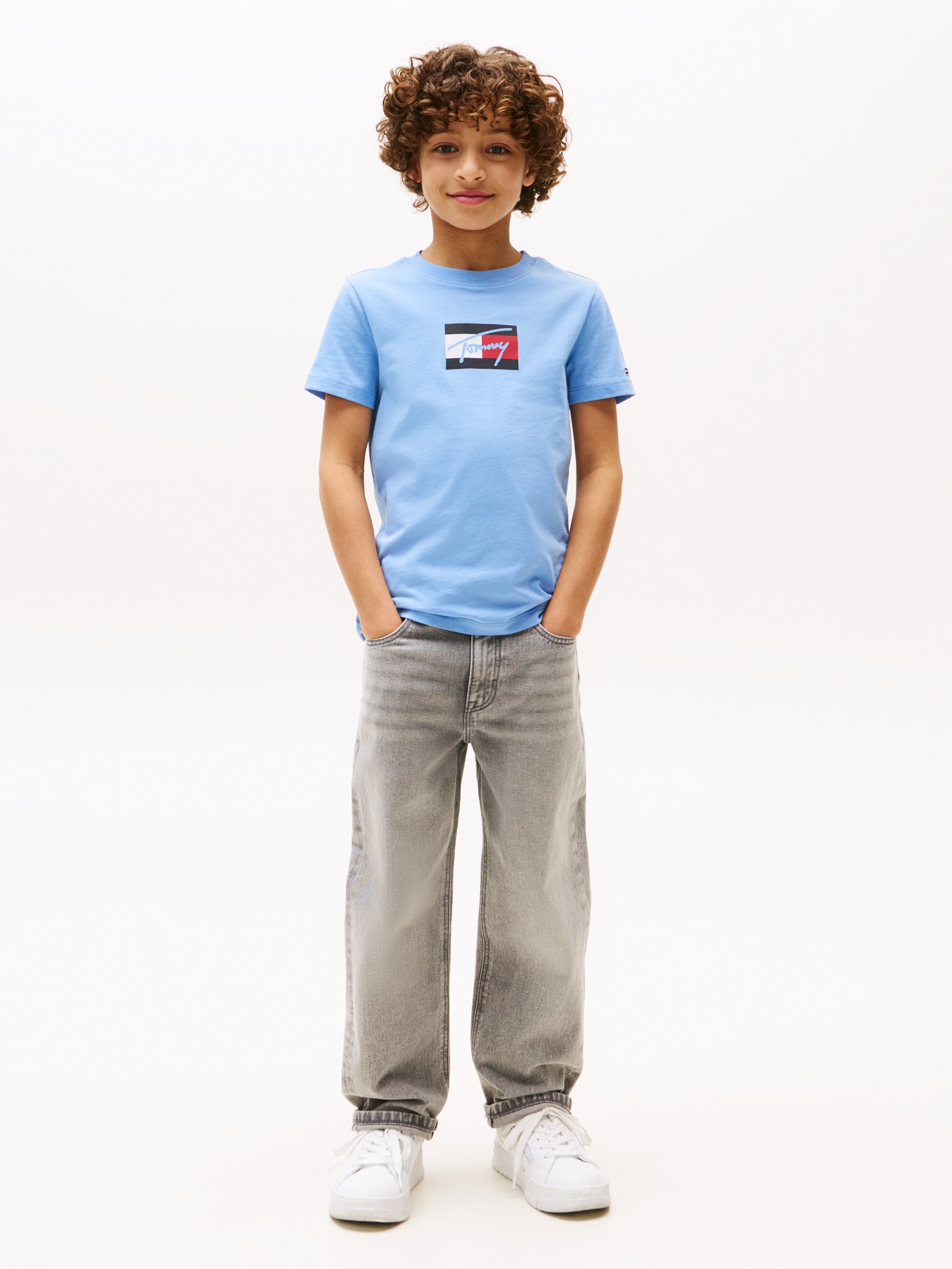 Tommy Hilfiger T-Shirt »TOMMY SCRIPT FLAG PRINT TEE SS« für Kinder bis 16 Jahre, mit Logo-Print