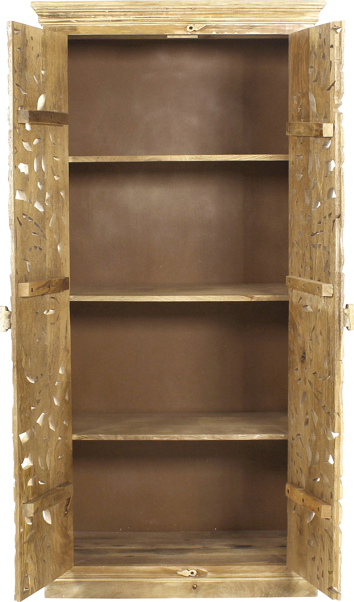 SIT Armoire vestiaire »Pollença aus Mangoholz mit 2 Türen und Schnitzereien« Sculptures orientales élaborées avec 3 étagères insérées