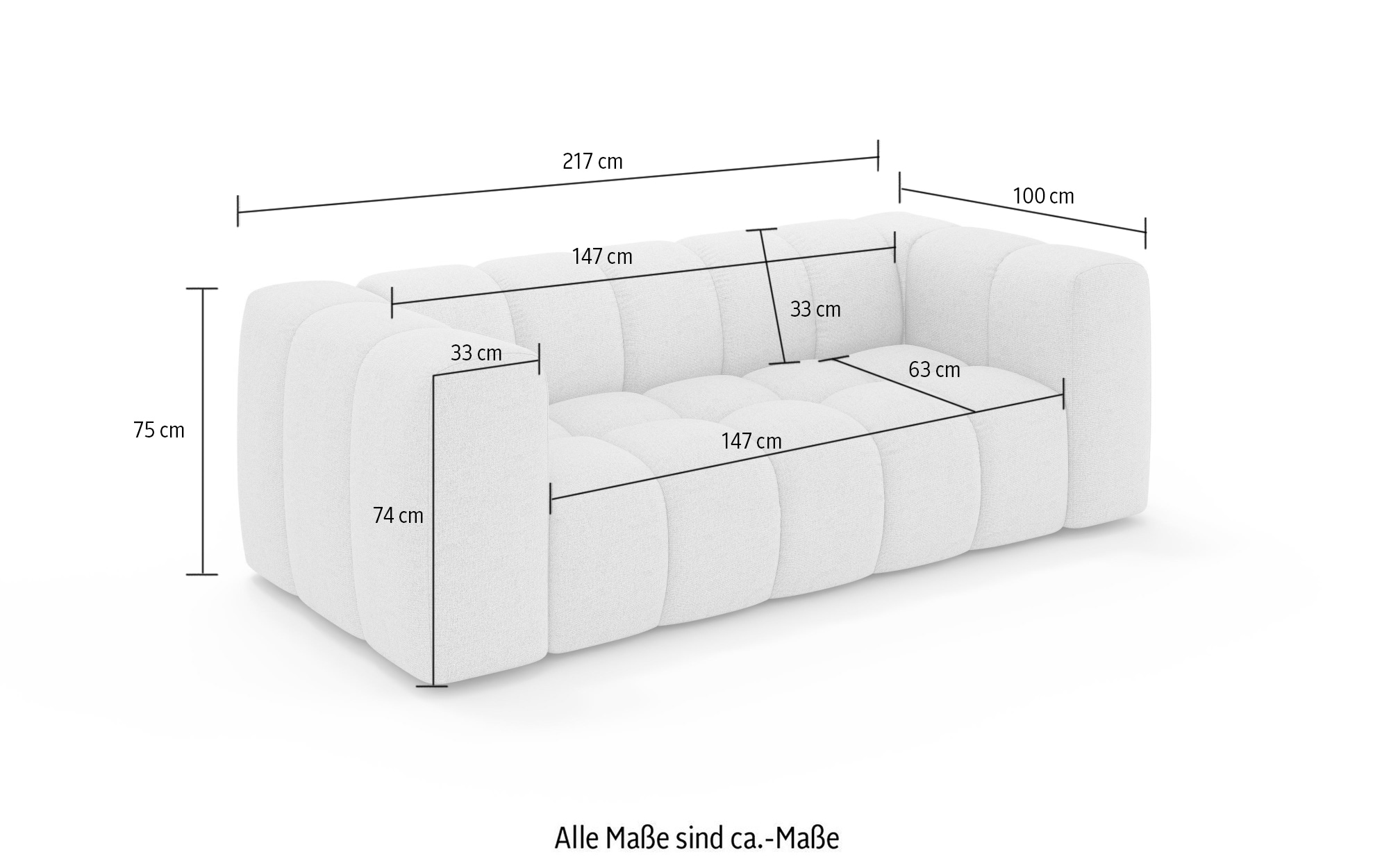 homsy by Ana Johnson 3-Sitzer »»L« BOUBELLE Design-Sofa, Bubble-Optik, Breite 217 cm« hoher Sitzkomfort dank Wellenunterfederung, L Sitztiefe 63 cm
