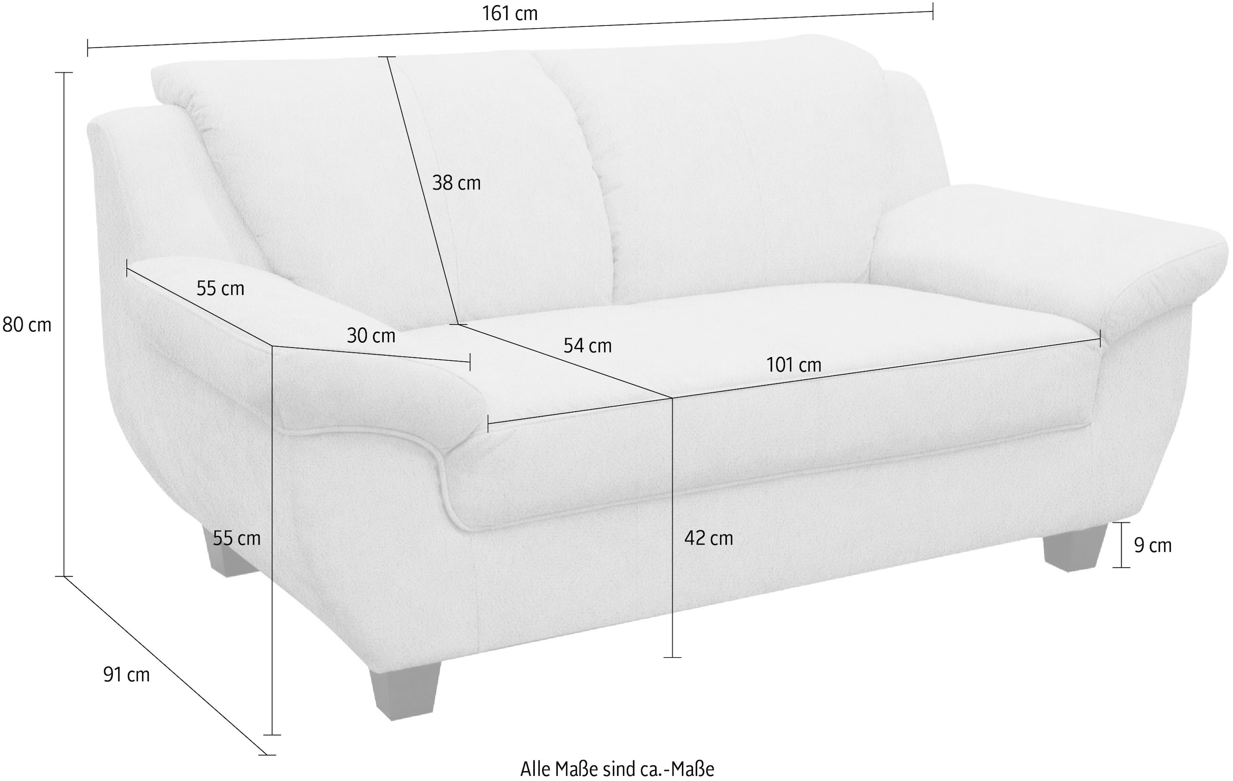 GOODproduct 2-Sitzer »Silkeborg 161 cm, formschönes Sofa mit dunklen Füssen« aus pflegeleichtem, weichem Luxus-Microfaser