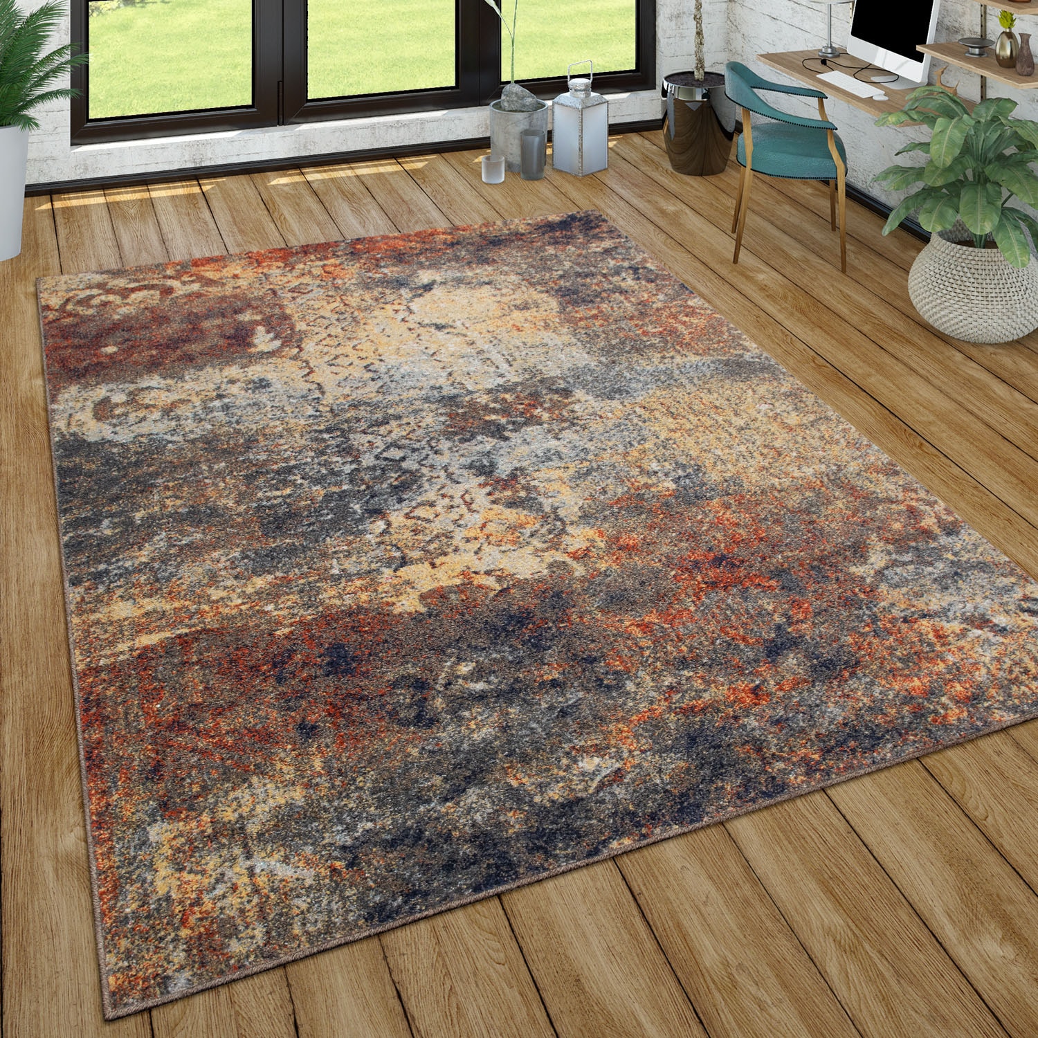 Paco Home Tapis »Jazz 708« Rectangulaire 9 mm Höhe Kurzflor, modernes Design und Used-Look, Motiv Ornamente