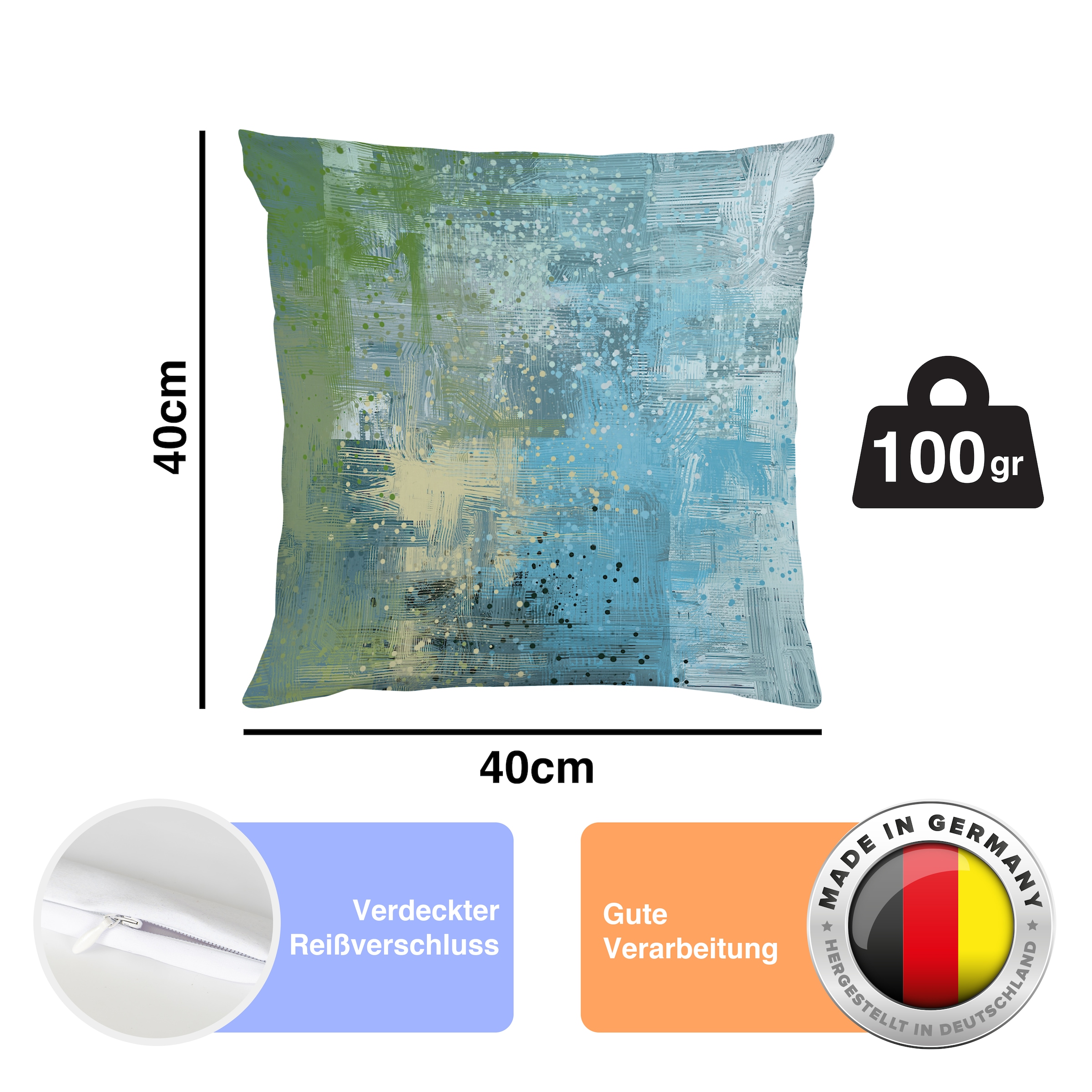 queence Dekokissen »Pastellfarben grün blau« Beidseitig bedruckte Kissenhülle, Kissen 40x40cm, inkl. Reissverschluss