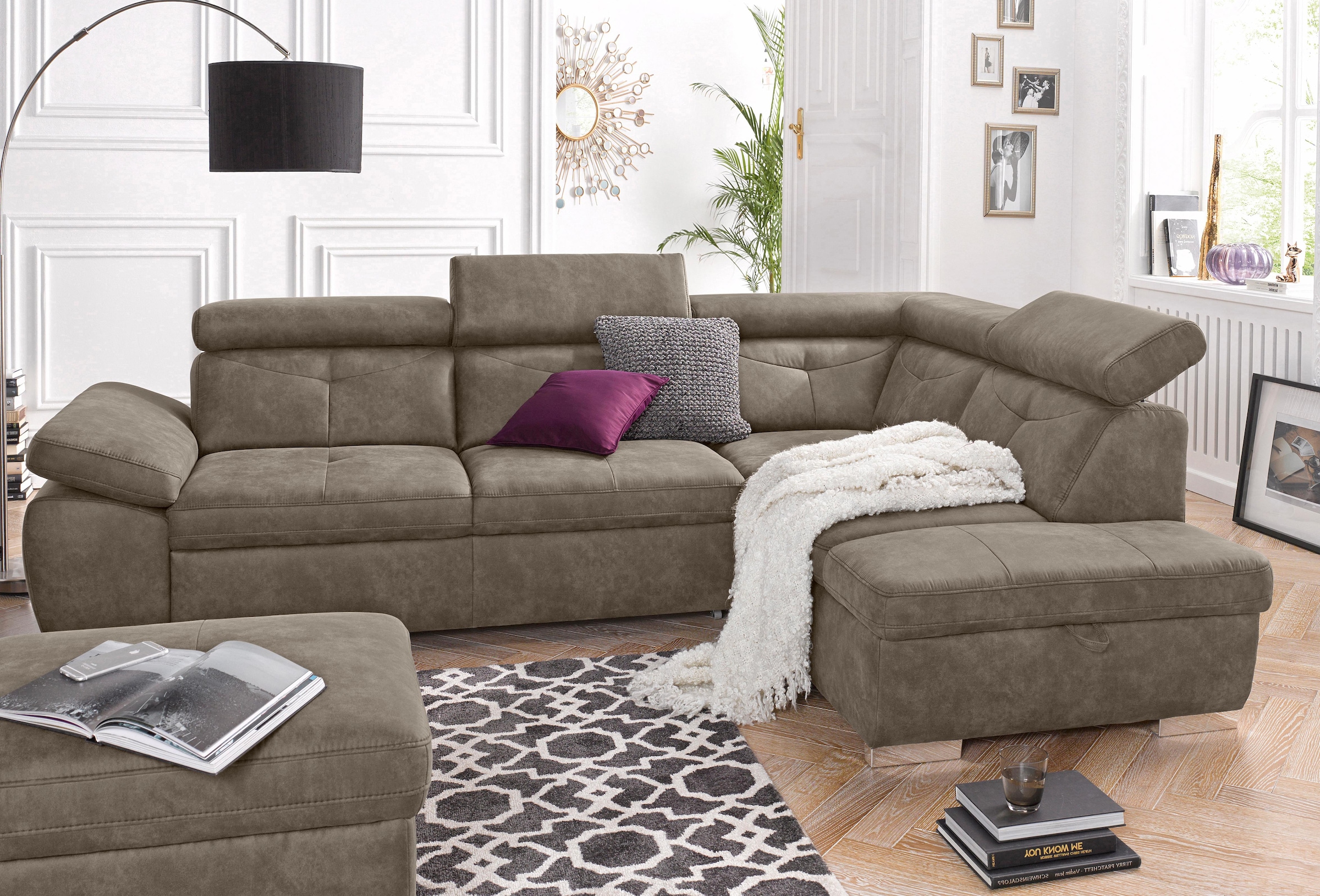 exxpo - sofa fashion Canapé d'angle »Spring, super bequem und komfortabel mit Armteil- und Kopfteilfunktion« en microfibre de luxe +Simply Clean – pour un nettoyage particulièrement facile !