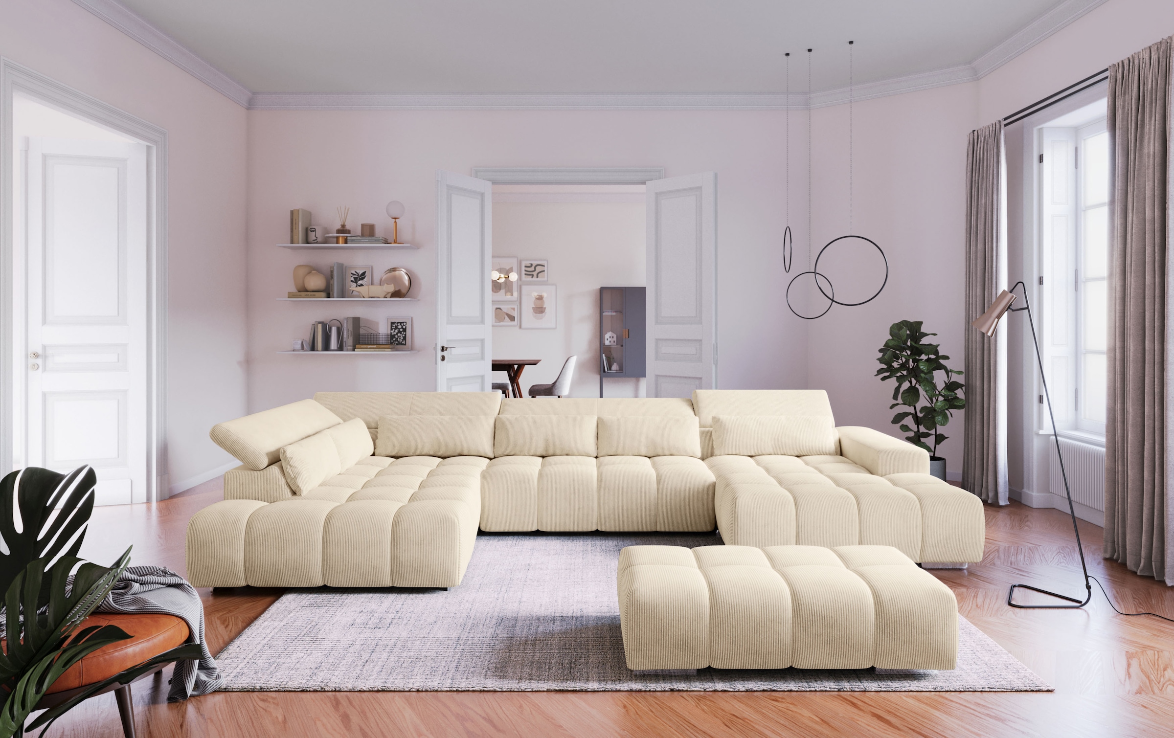 COTTA Paysage de salon »Orion U-Form, B: 409 cm« mit Kopfteilverstellung & 6 Nierenkissen