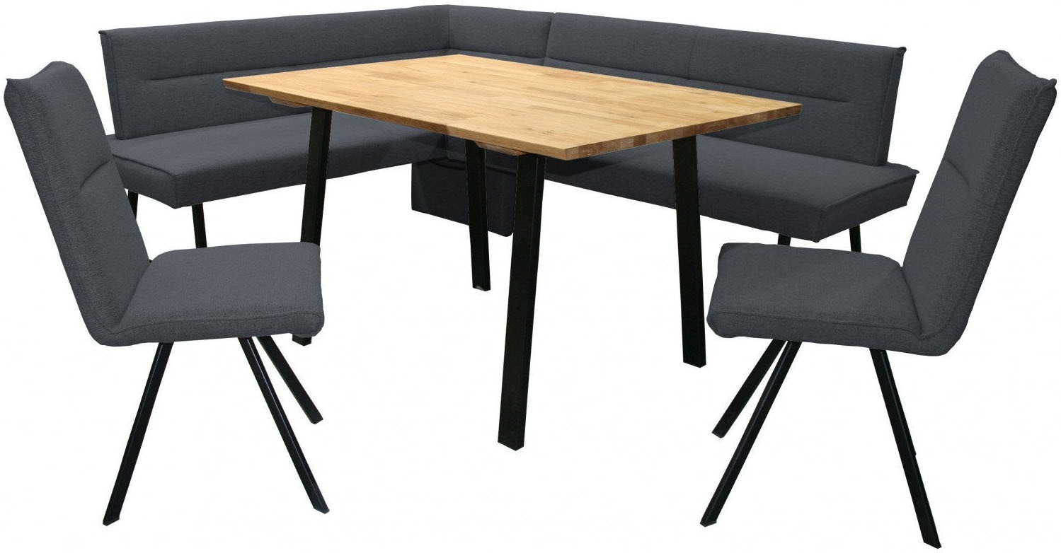 GOODproduct Ensemble de bancs d'angle »Sava« Ensemble, 4 cuis tlg. Eckbank mit Wellenfederung im Sitz, Tisch Massiv Eiche