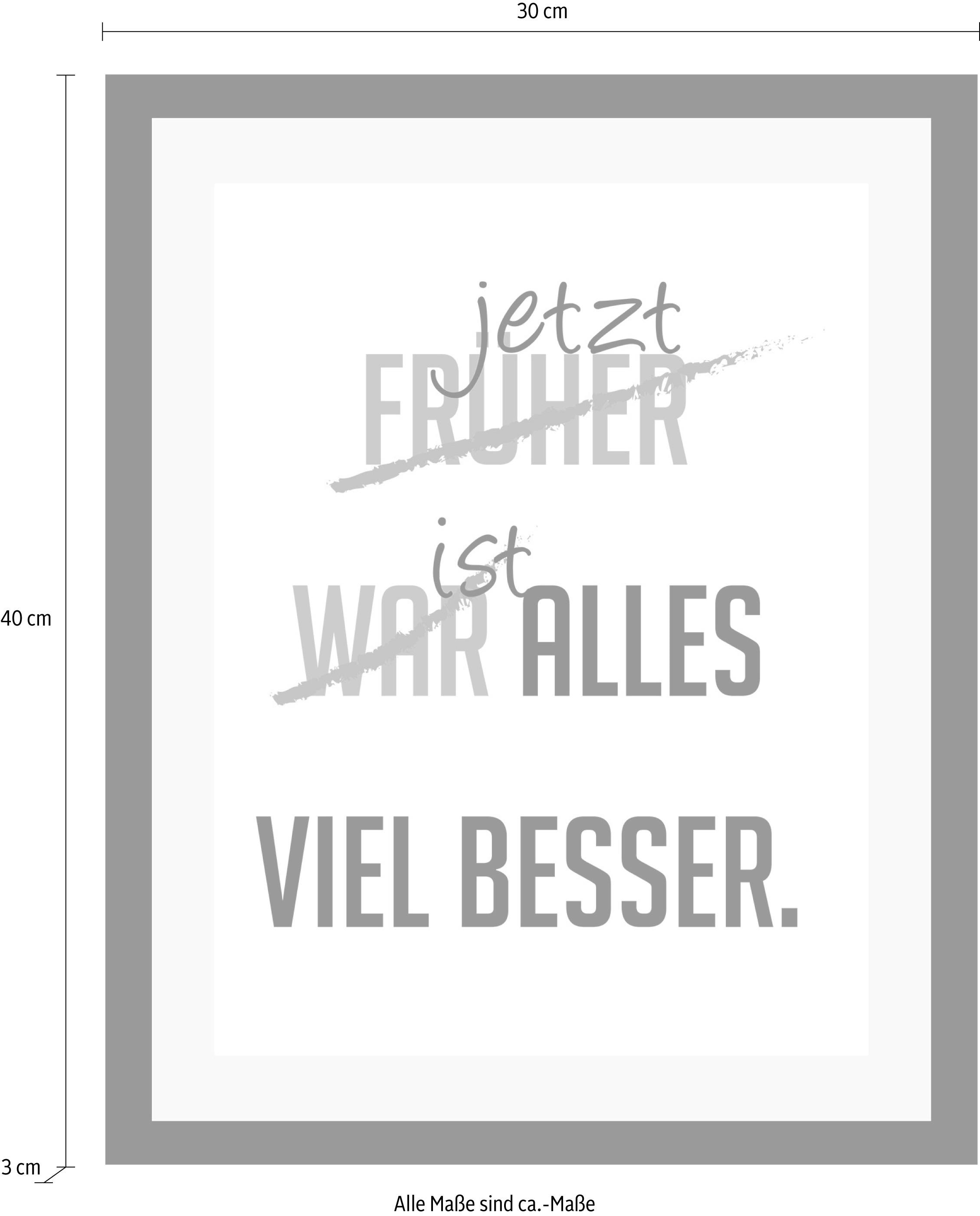 queence Bild »viel besser« Motivationsbilder | Schriftzug | Schwarz-Weiss | Sprüche & Texte HD Premium Poster-Druck inkl. Holzrahmen