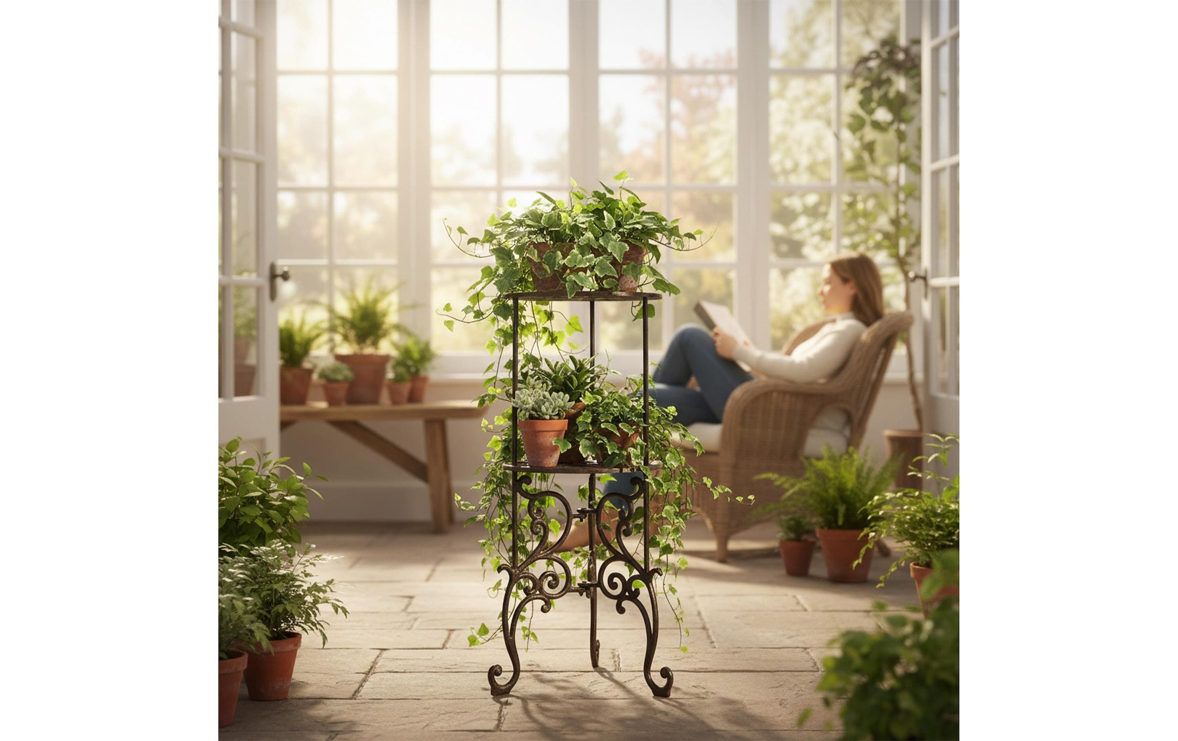 relaxdays Blumenständer »antik Gusseisen 2 Ablagen«