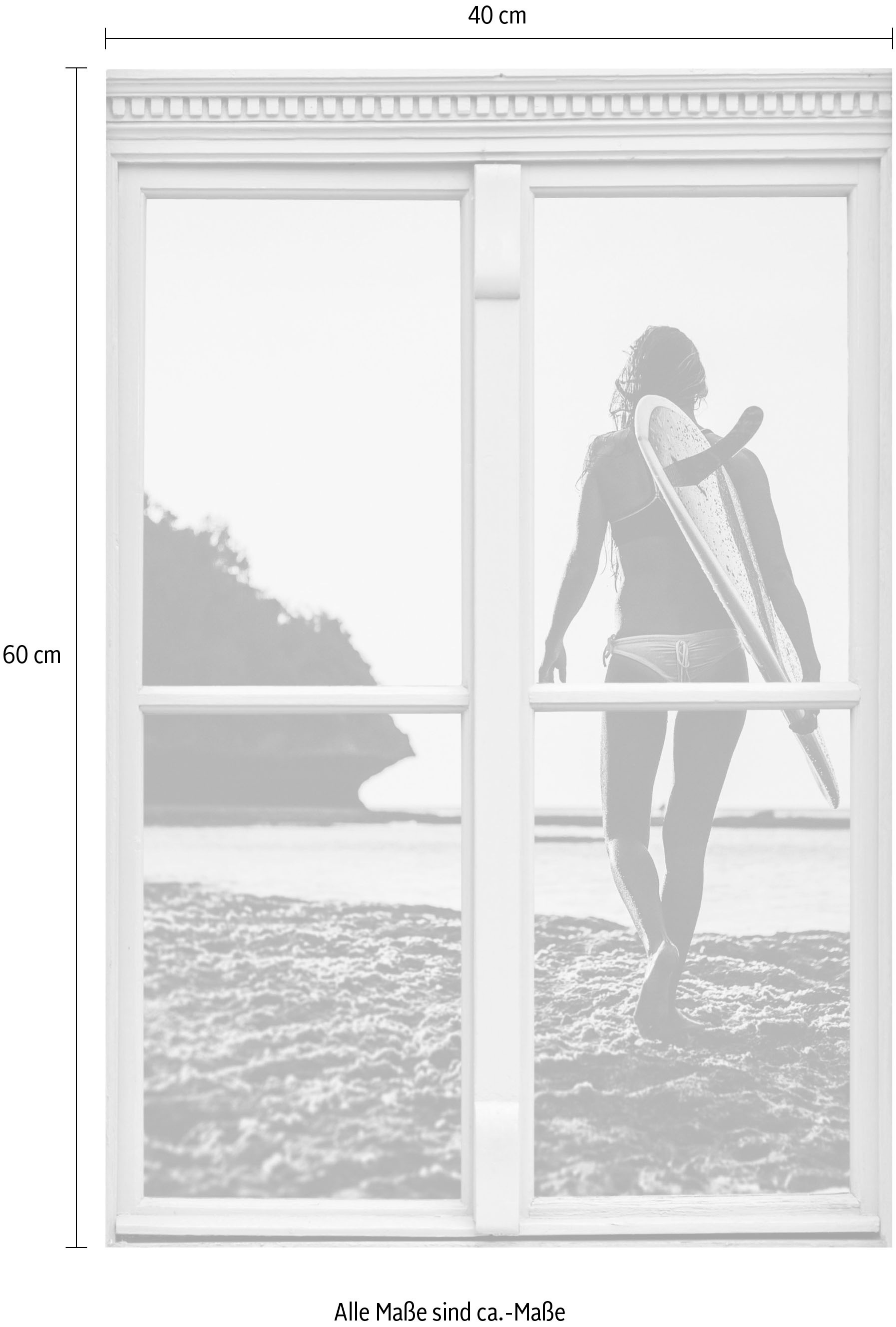 queence Autocollants muraux »Surferin« Wandsticker, Wandbild, selbstklebend, 3D, Fenster