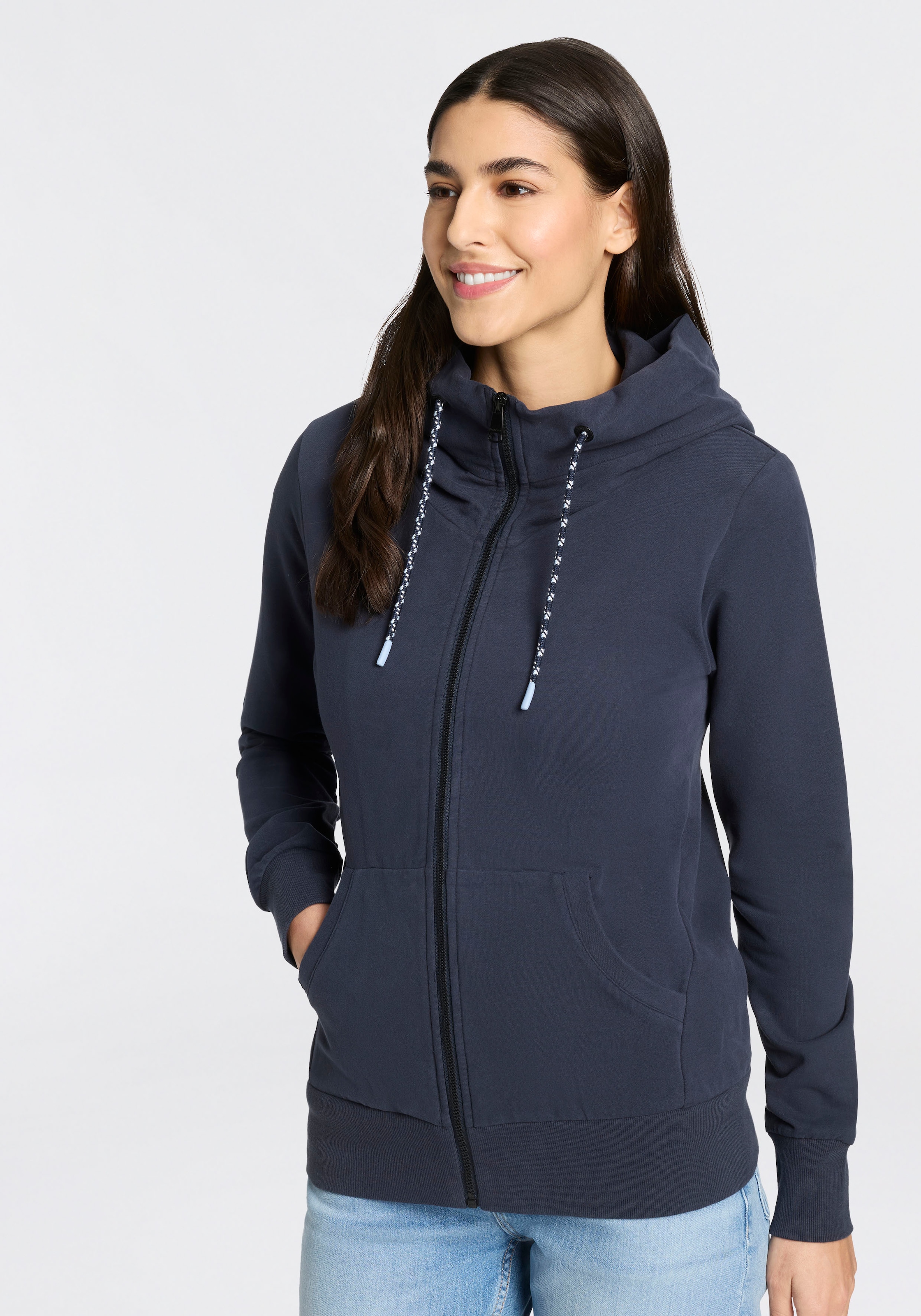 Ragwear Sweat à capuche »NESKIA ZIP B O« mit hochgeschnittener Kapuze mit Kordel