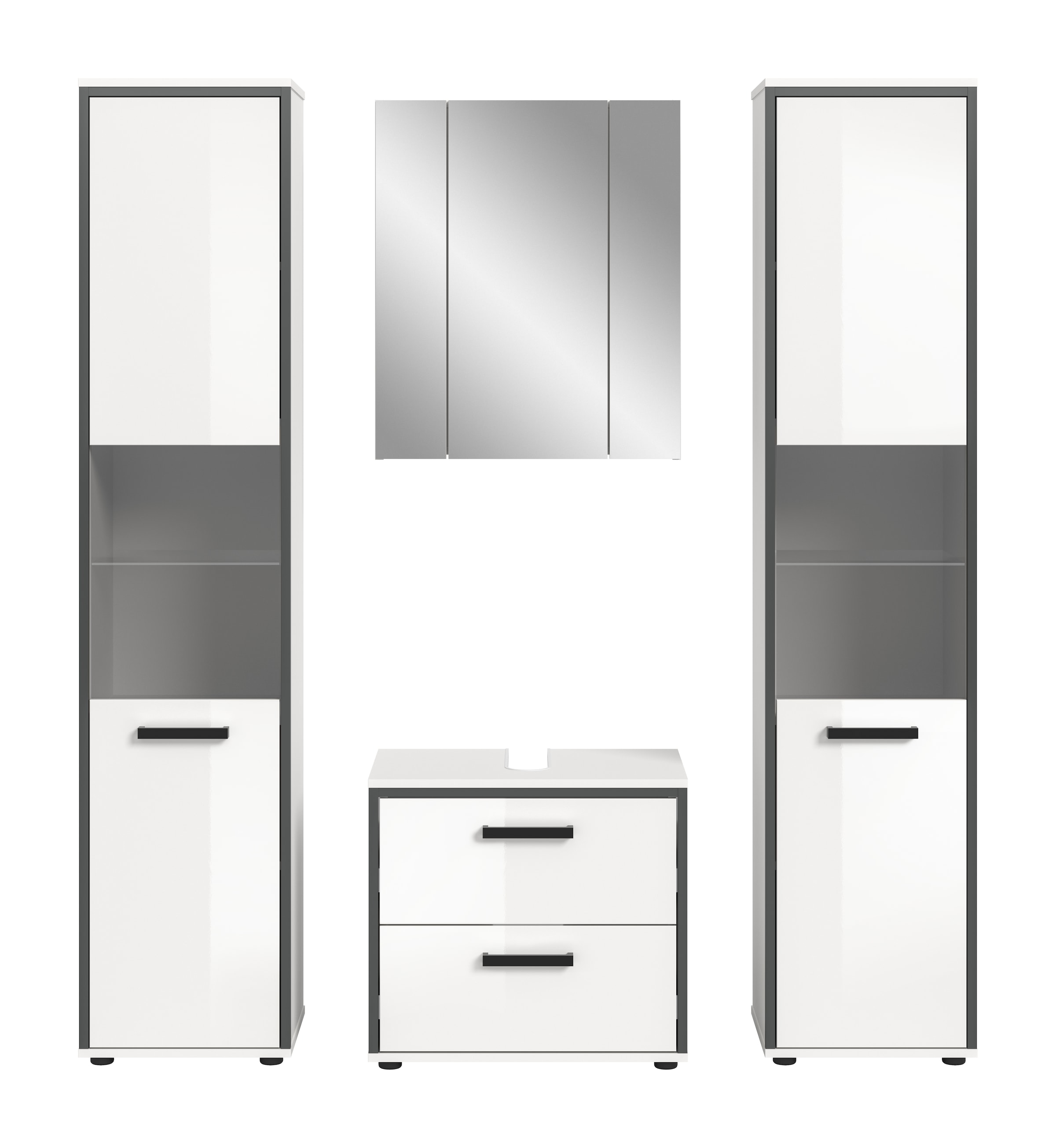 welltime Ensemble de meubles de salle de bain »KAJO, 4-tlg. Badkombination, weiss hochglanz« Set, Set, best. aus:2Hochschränken, 1 WBU, 1 Spiegelschrank, 4 cuis tlg.