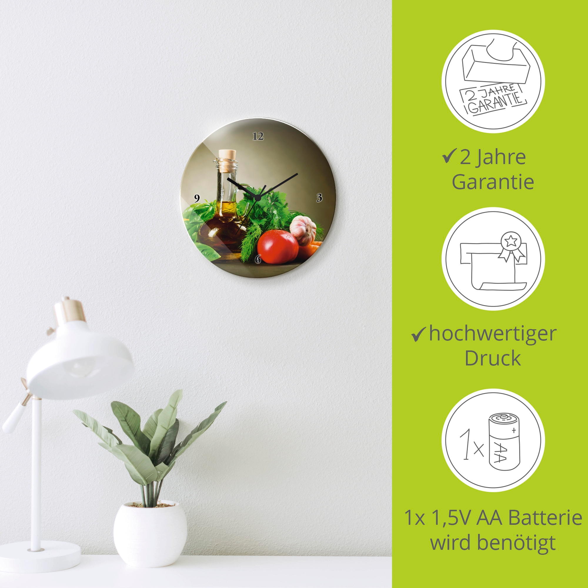 Artland Horloge murale »Gesundes Gemüse und Gewürze« au choix avec mouvement quartz ou radio, silencieux sans tic-tac