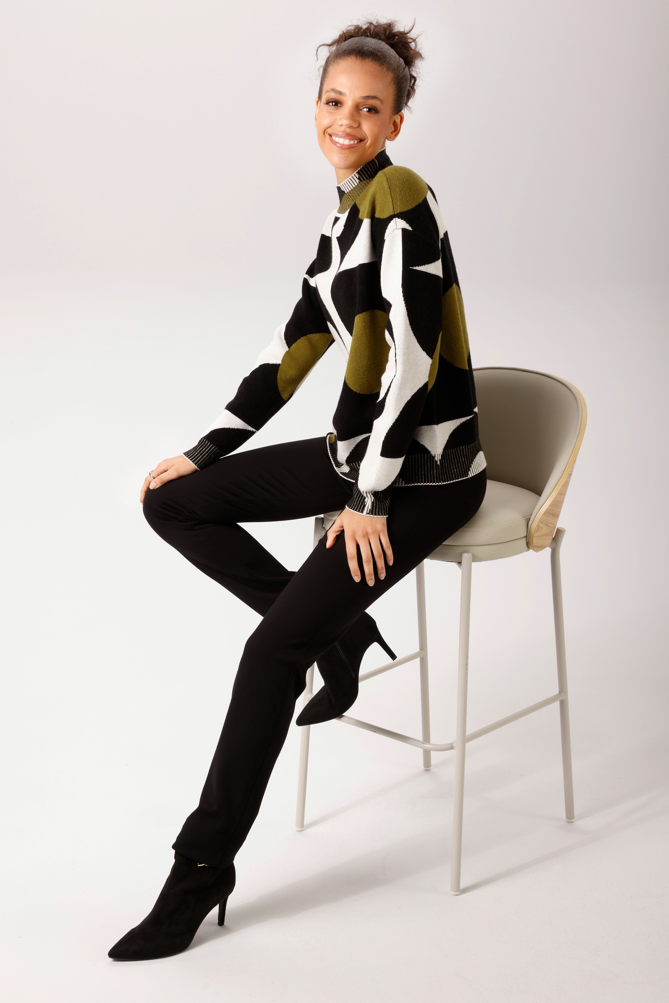 Aniston CASUAL Pull en tricot avec grand motif jacquard graphique - NOUVELLE COLLECTION