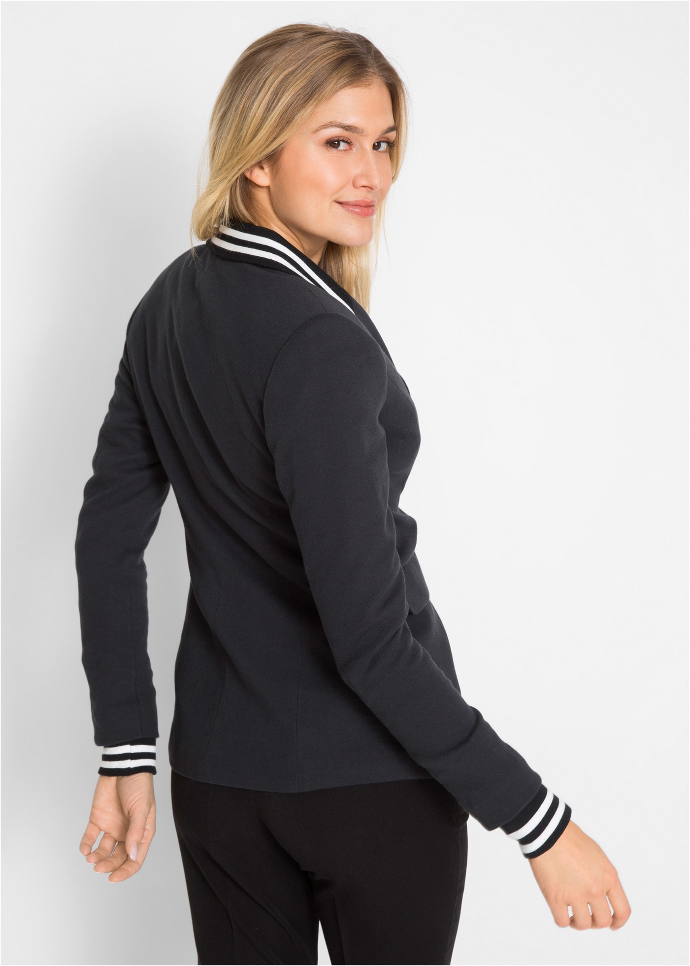 bonprix Jerseyblazer »Baumwoll-Blazer mit gestreiften Details« lässiger Look, taillierte Passform, aus Baumwolle, Casual Stil