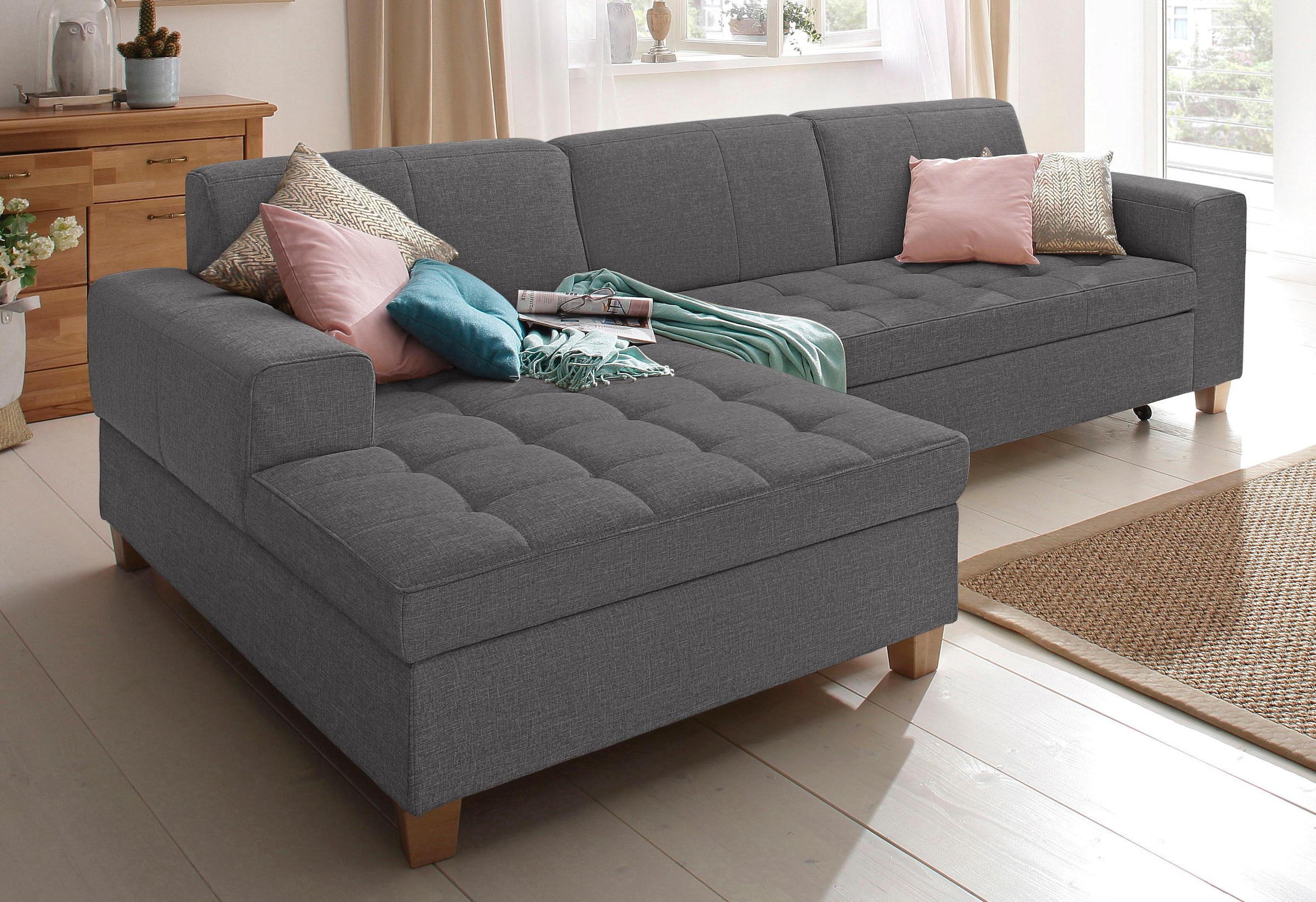 Home affaire Canapé d'angle »Corby L-Form« wahlweise mit Bettfunktion, Steppung auf Sitzfläche