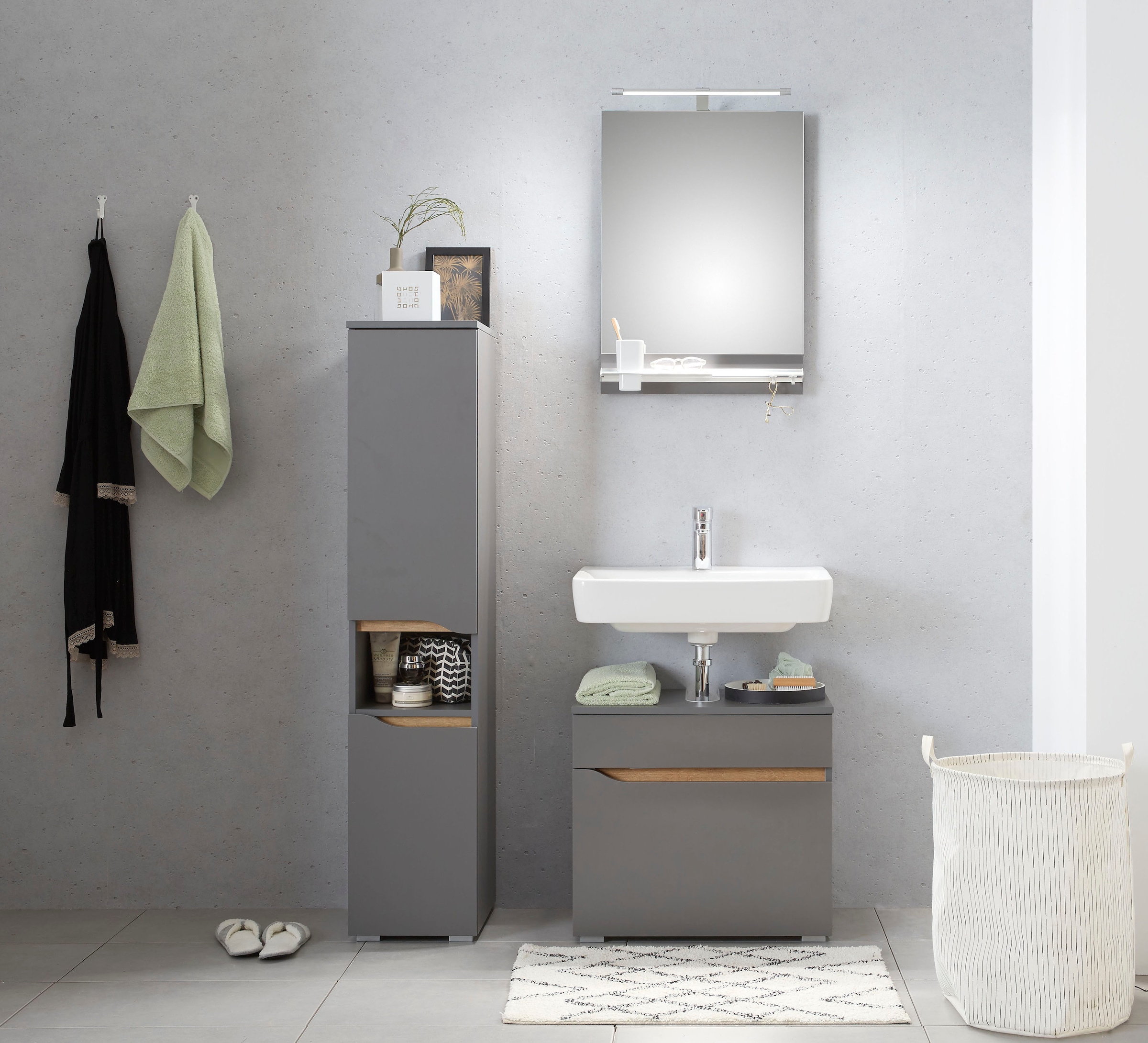 Saphir Armoire sous lavabo »Quickset Unterbeckenschrank, 60 cm breit, 1 Schublade« meuble sous-lavabo avec découpe siphon, sans lavabo, sans poignées