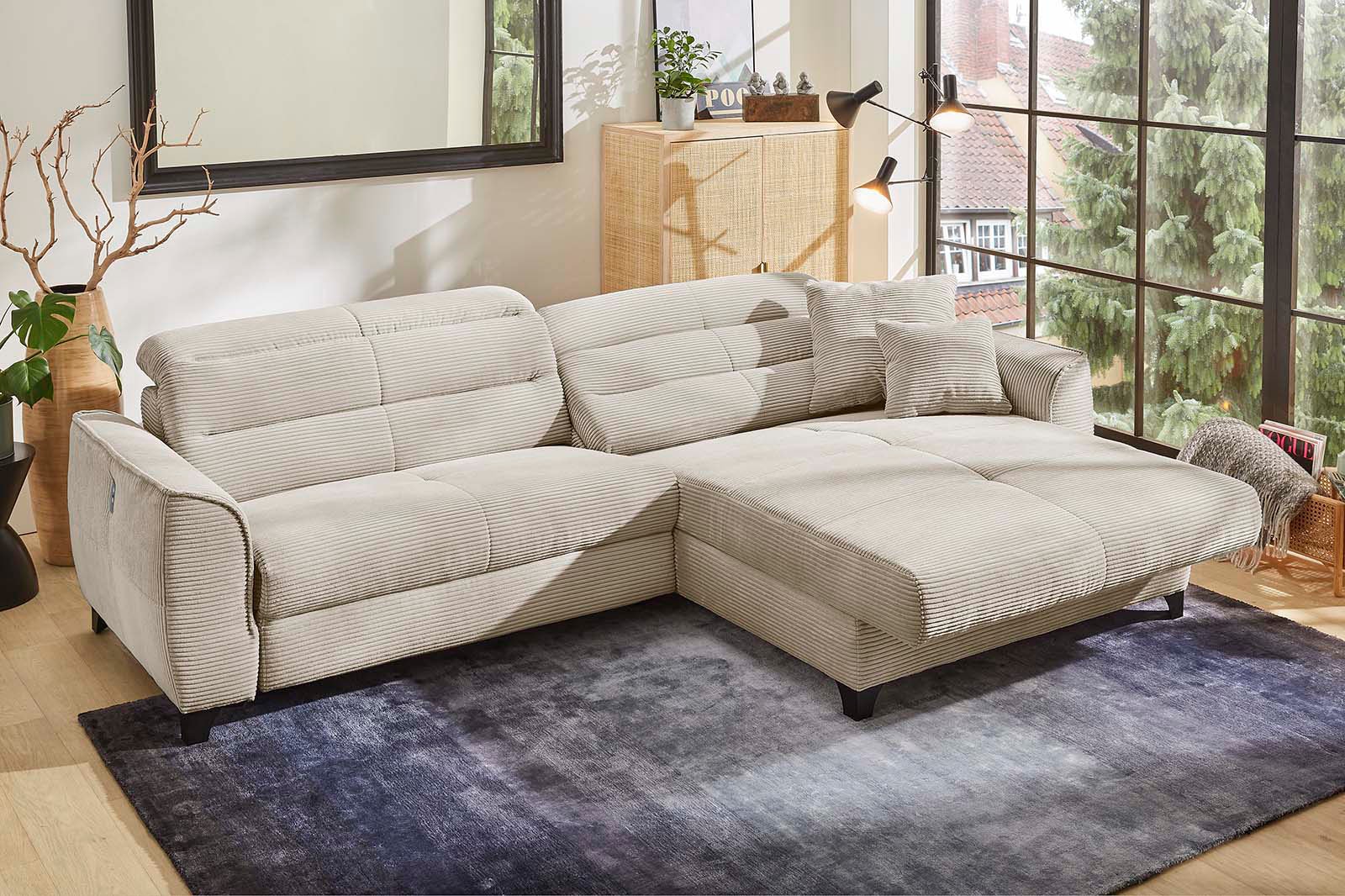 Jockenhöfer Gruppe Ecksofa »Double One L-Form, B: 288 cm, 2x120 cm breite, elektr. Relaxfunktionen« Kopfteilverstellung, USB-Anschluss & Zierkissen