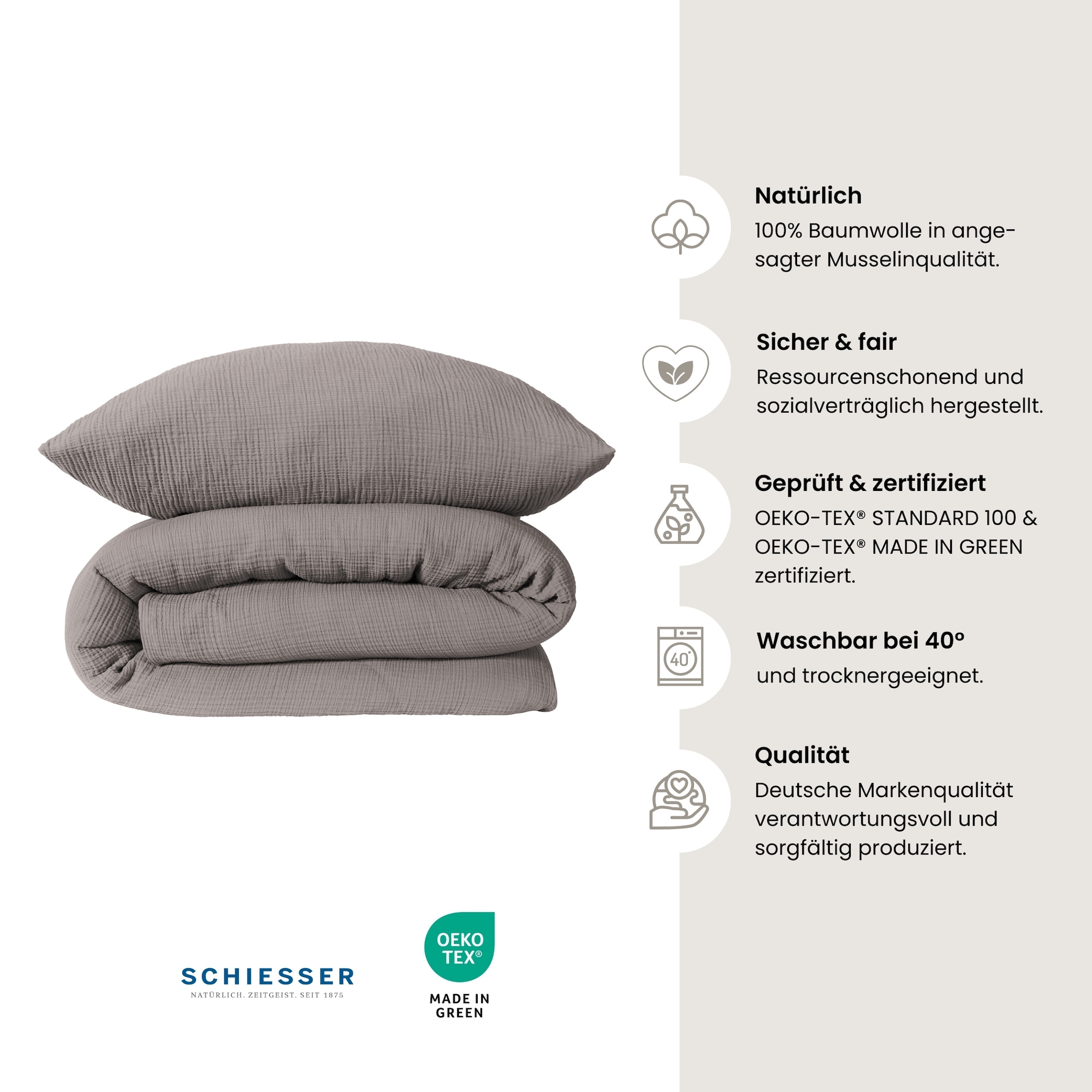 Schiesser Linge de lit »Molly aus supersofter Musselin-Qualität in gedeckten Farben« 2 cuis Made in Green