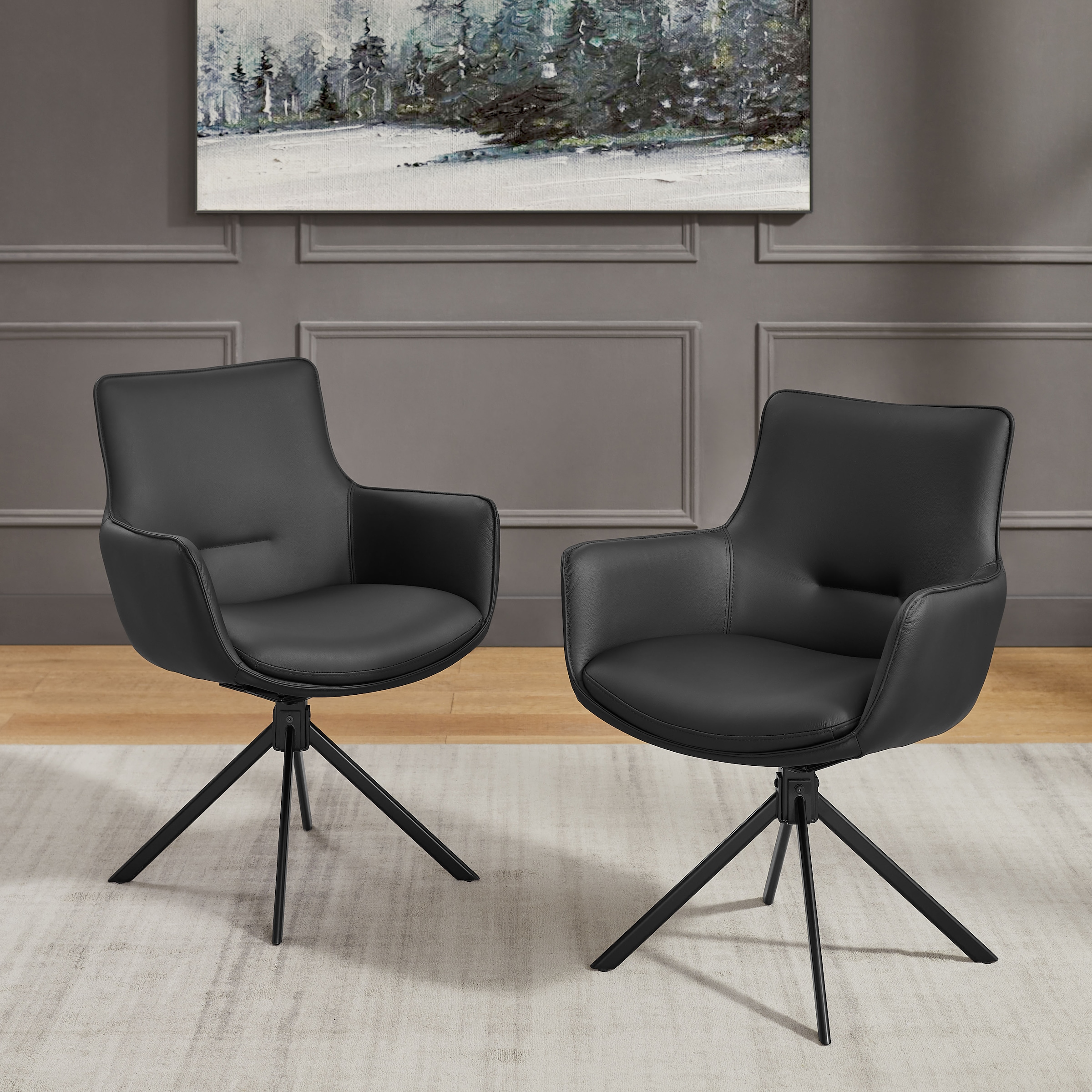 GOODproduct Chaise pivotante (Ensemble) 2 cuisRevêtement en cuir naturel, cadre en fer pivotant à 360°