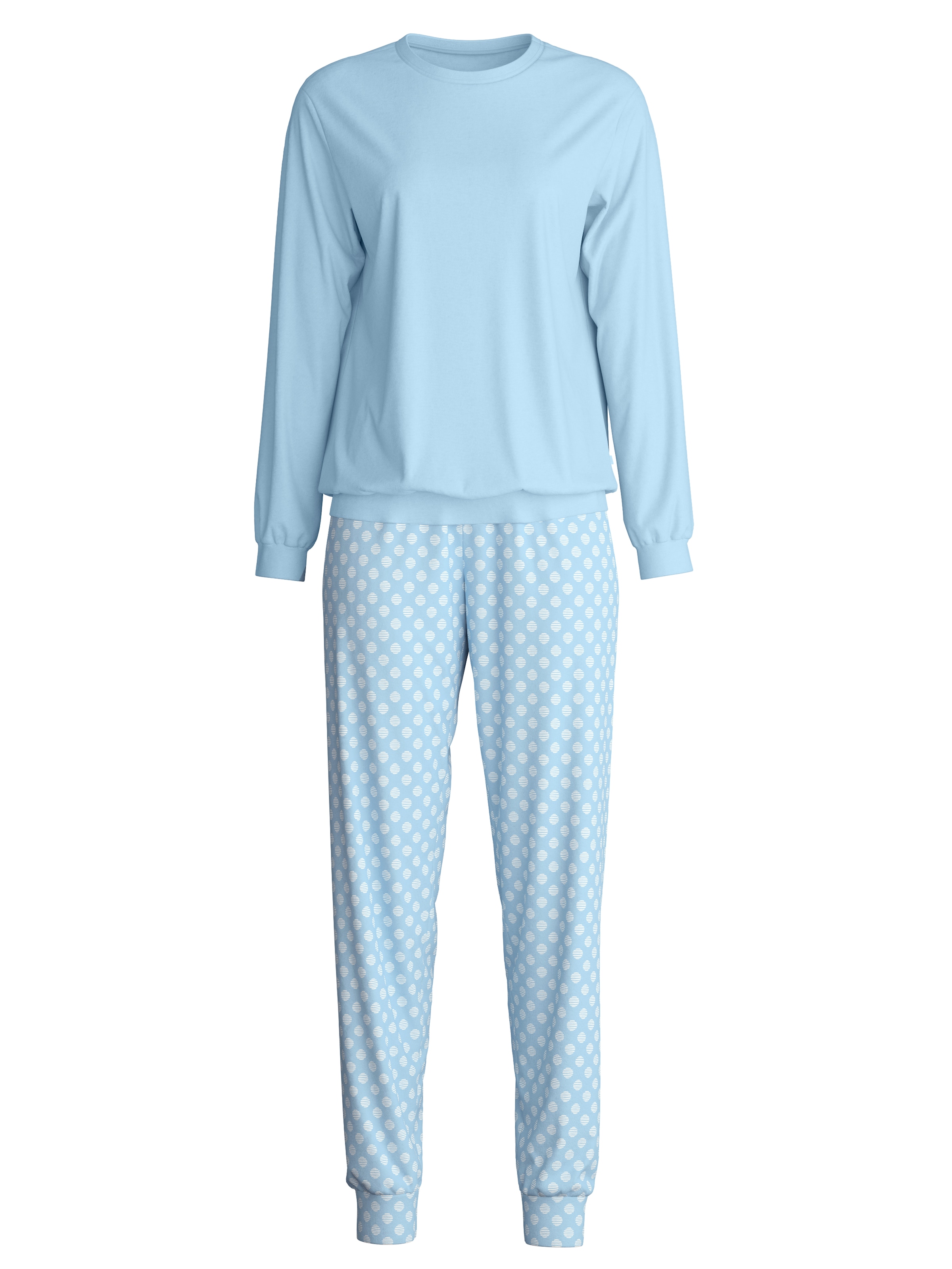 CALIDA Pyjama »Lovely Nights« 2 Oberteil uni, Hose gestreift, Rundhalsausschnitt, weich, Langarm