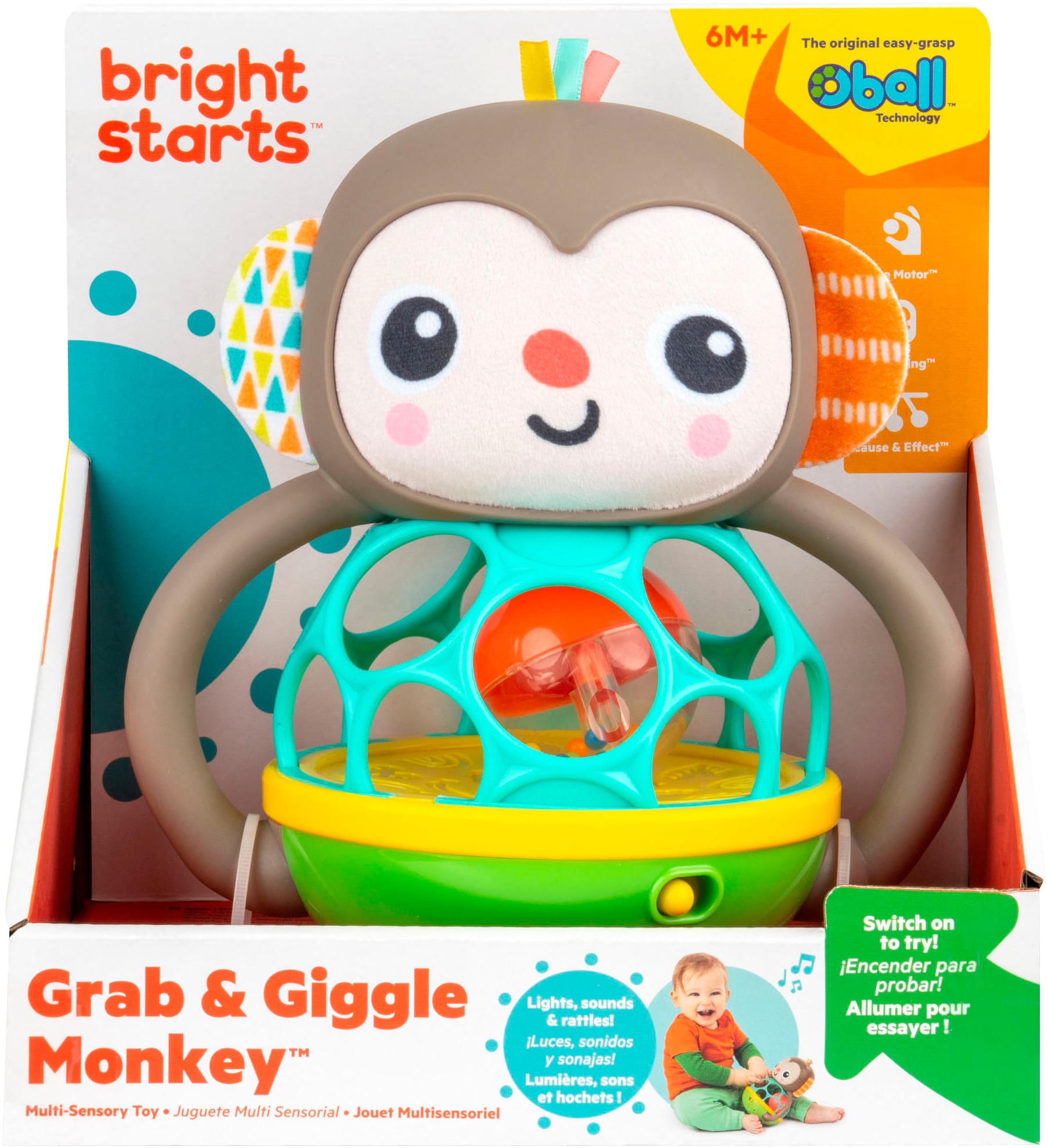 Bright Starts Greifspielzeug »Grab & Giggle Monkey™ Multi-Sensory Toy« mit Sound