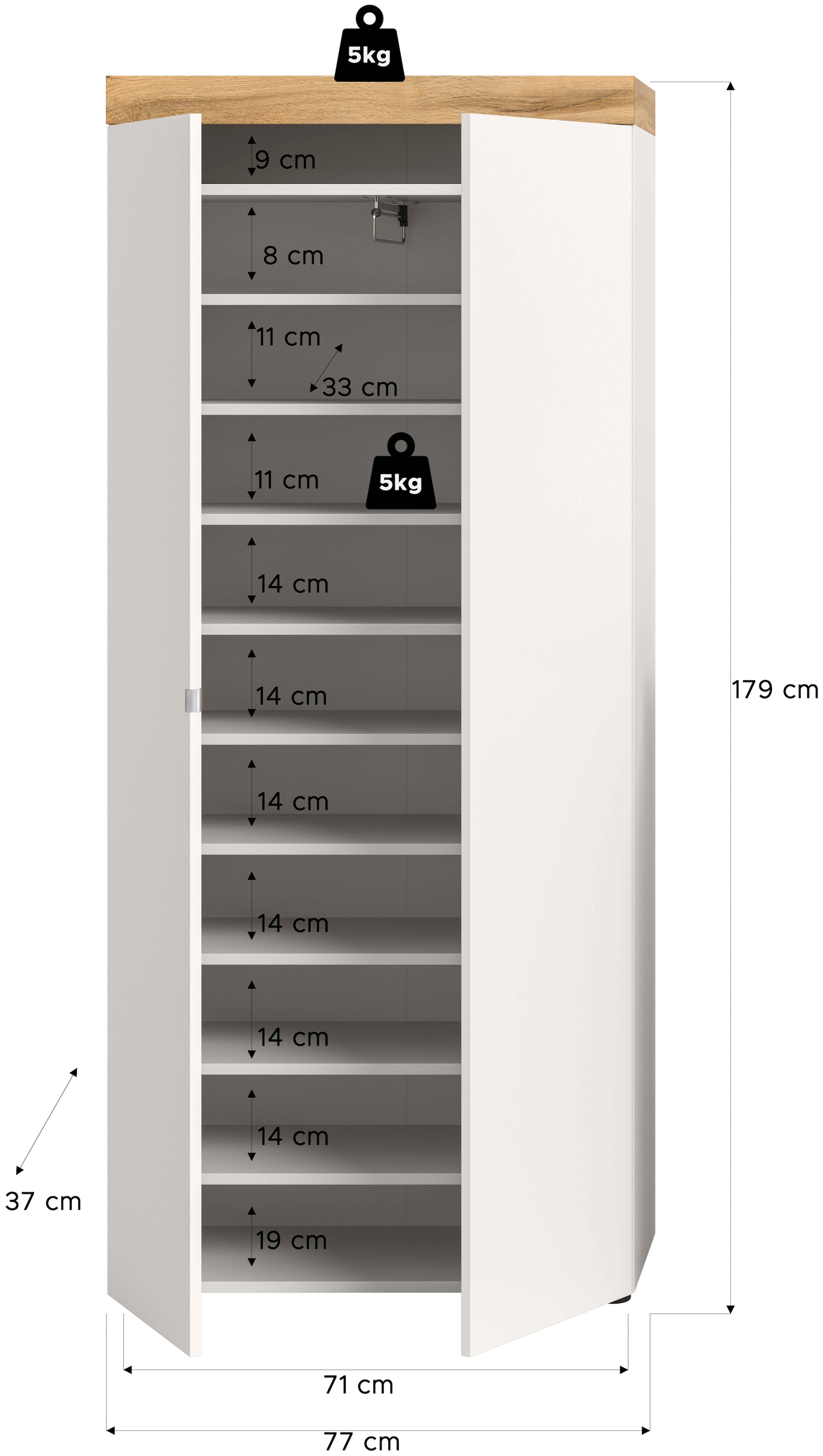GOODproduct Armoire à chaussures »MAMBO II, Höhe 179 cm, 2 Türen, 9 Einlegeböden« 1 cuis tlg. armoire à chaussures, commode à chaussures, couloir, entrée