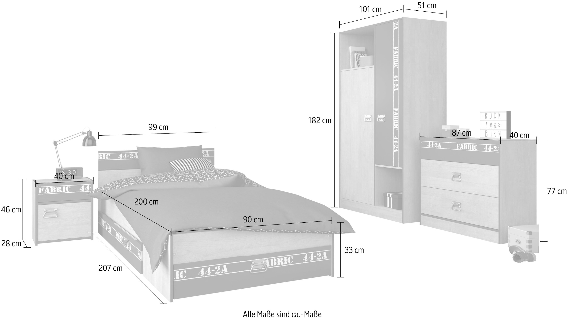 Parisot Jugendzimmer-Set Set, 5 tlg.
