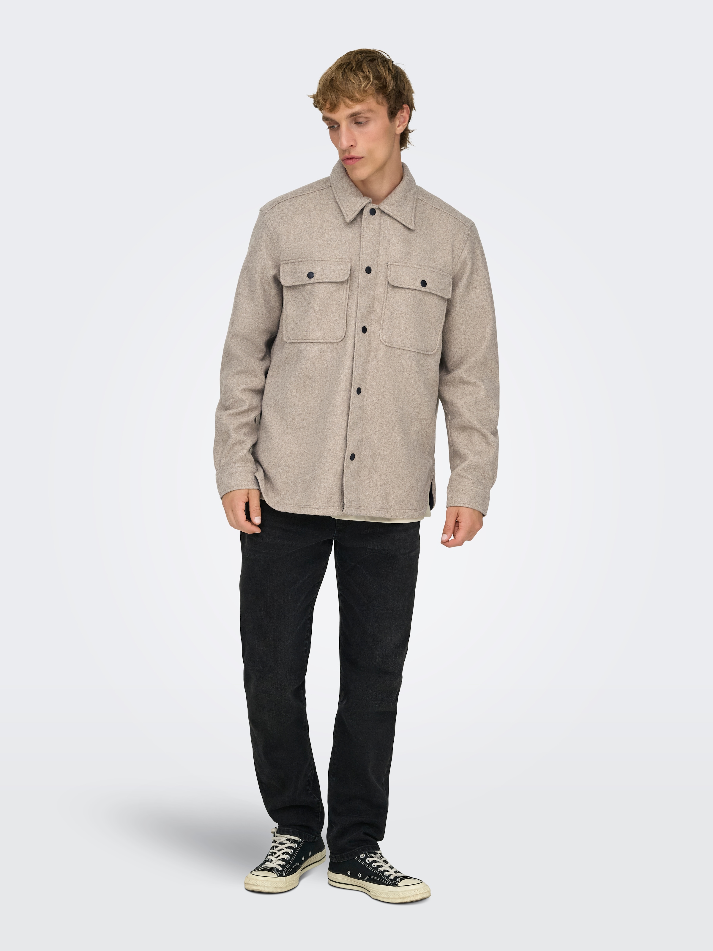 ONLY & SONS Chemise à manches longues »ONSASH OVR WOOLEN LOOK PKT LS SHIRT NOOS« fibre synthétique, coupe régulière
