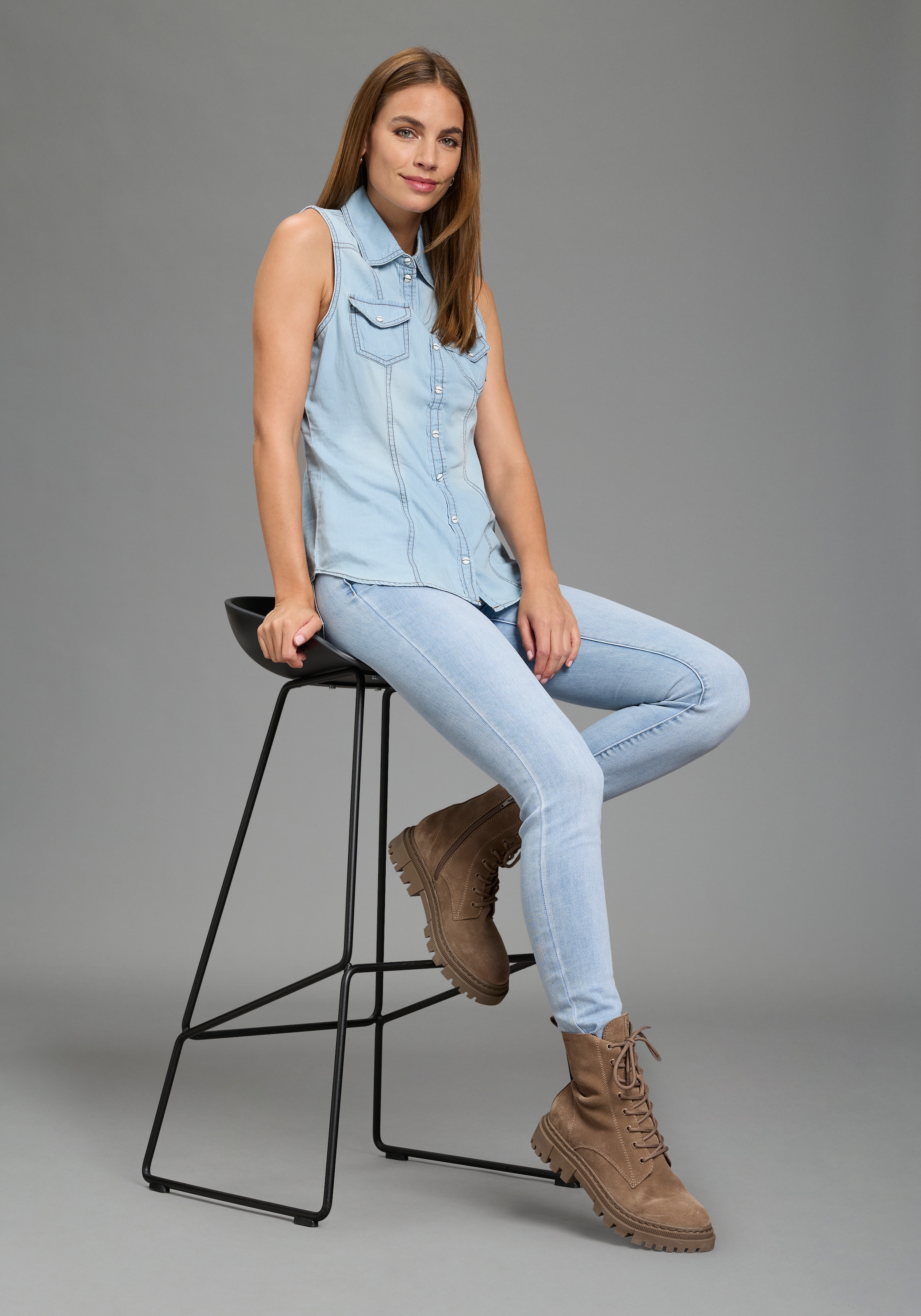 Arizona Blouse en jean avec boutons aspect nacre